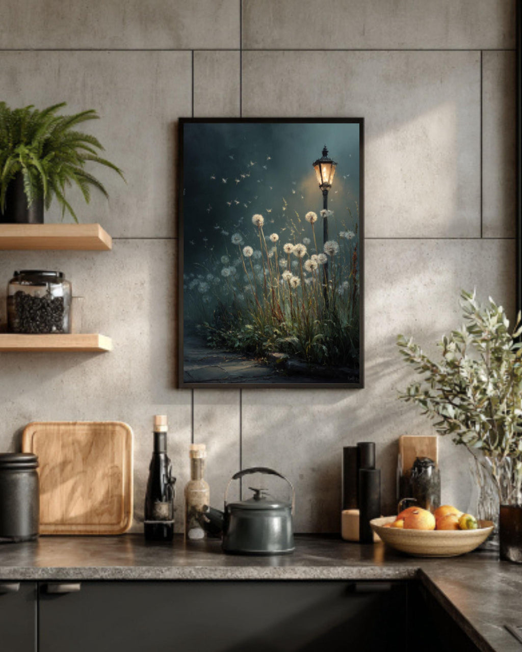 Mystical Dandelion Night Garden Canvas Wall Art – Dreamy Floral Poster