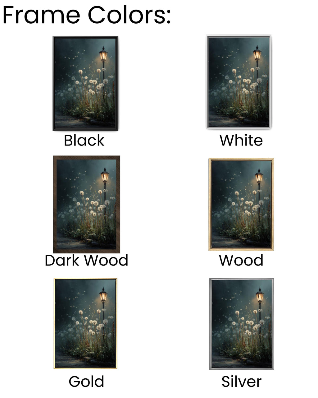 Mystical Dandelion Night Garden Canvas Wall Art – Dreamy Floral Poster