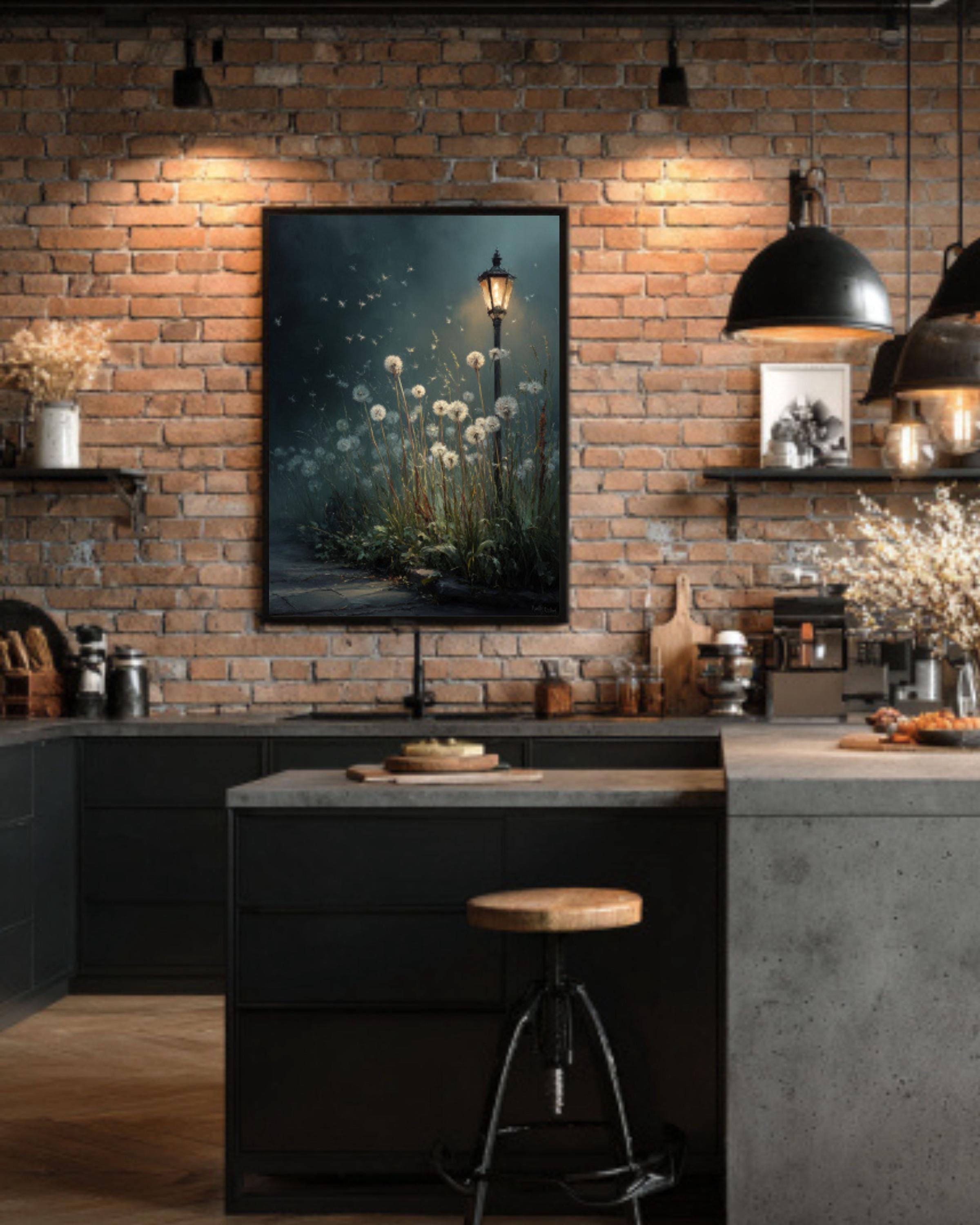 Mystical Dandelion Night Garden Canvas Wall Art – Dreamy Floral Poster
