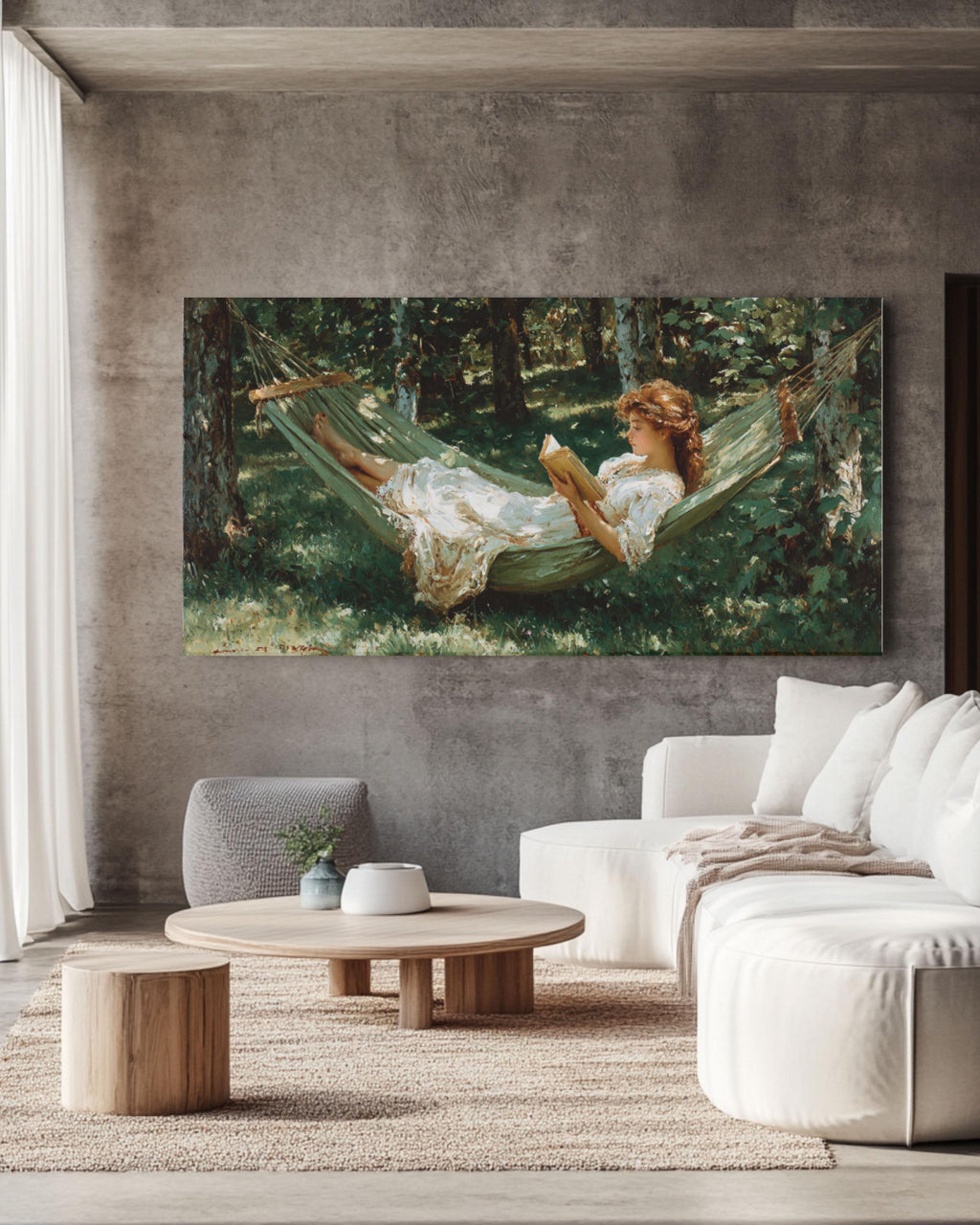 Woman Reading in Forest Hammock Canvas Wall Art – Peaceful Nature Scene