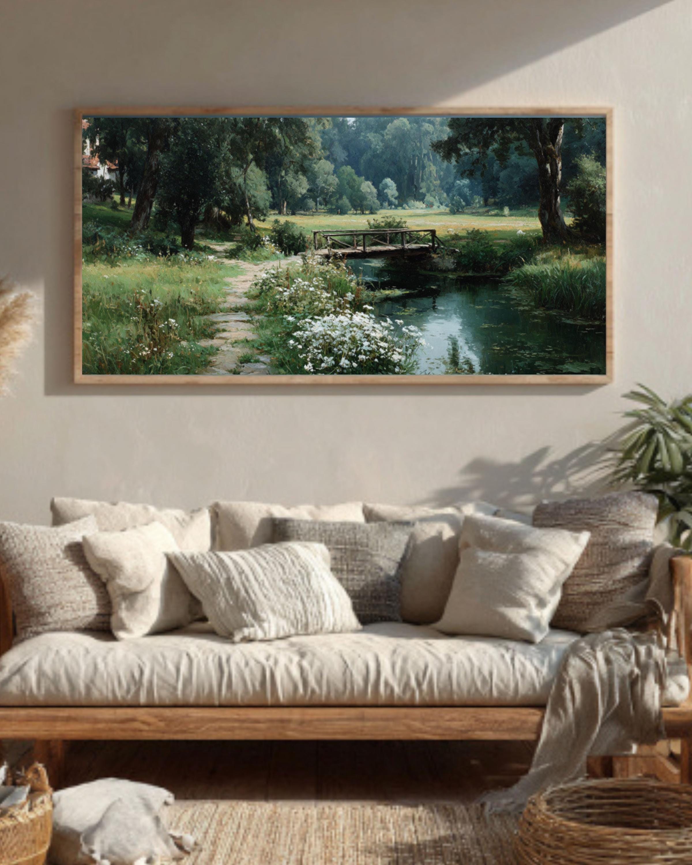 Pavlovsky Park Summer Landscape Canvas Print – Wooden Bridge Garden Scene