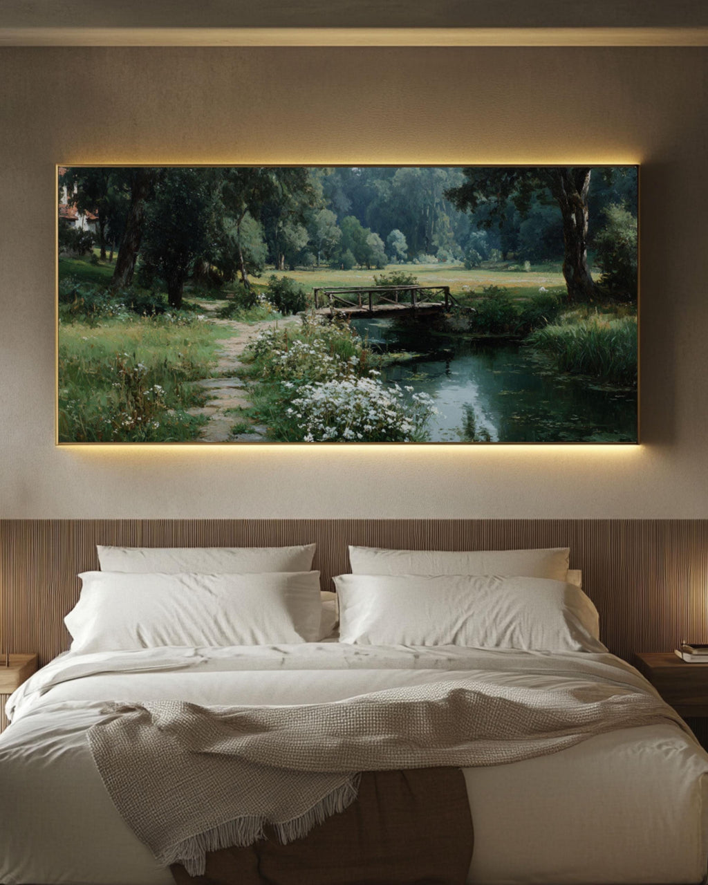 Pavlovsky Park Summer Landscape Canvas Print – Wooden Bridge Garden Scene