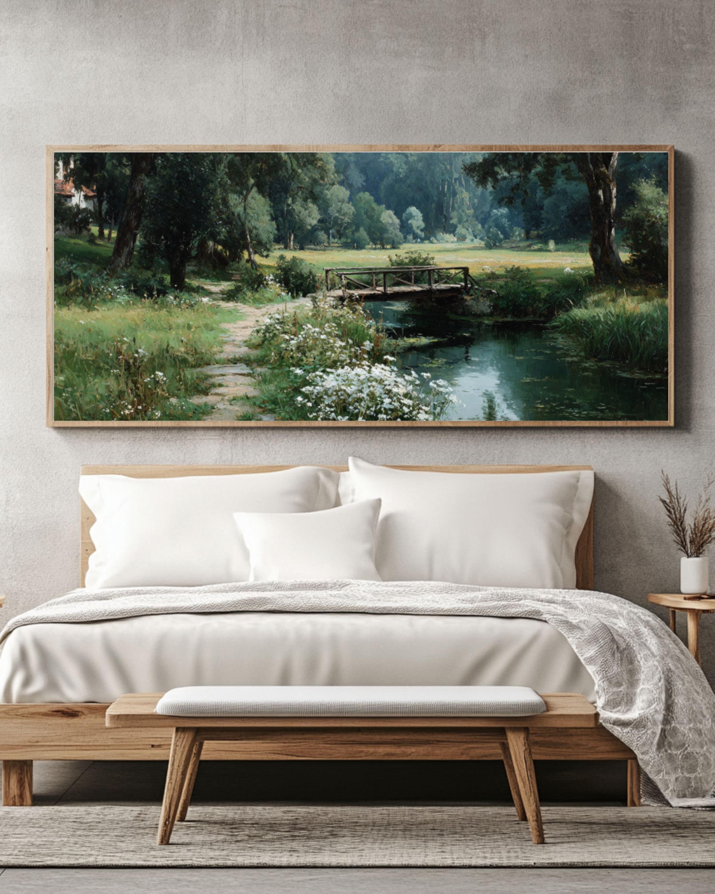 Pavlovsky Park Summer Landscape Canvas Print – Wooden Bridge Garden Scene