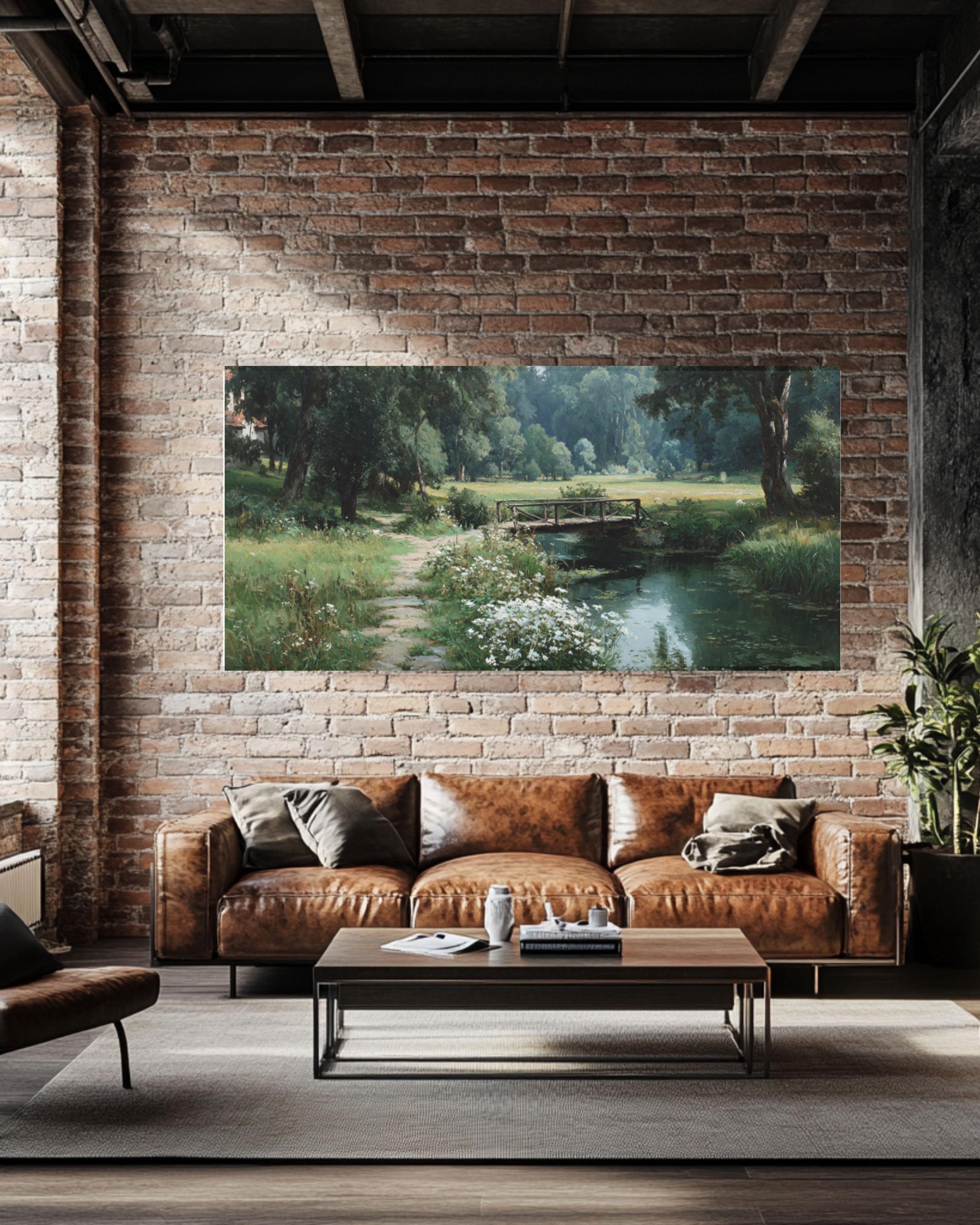 Pavlovsky Park Summer Landscape Canvas Print – Wooden Bridge Garden Scene