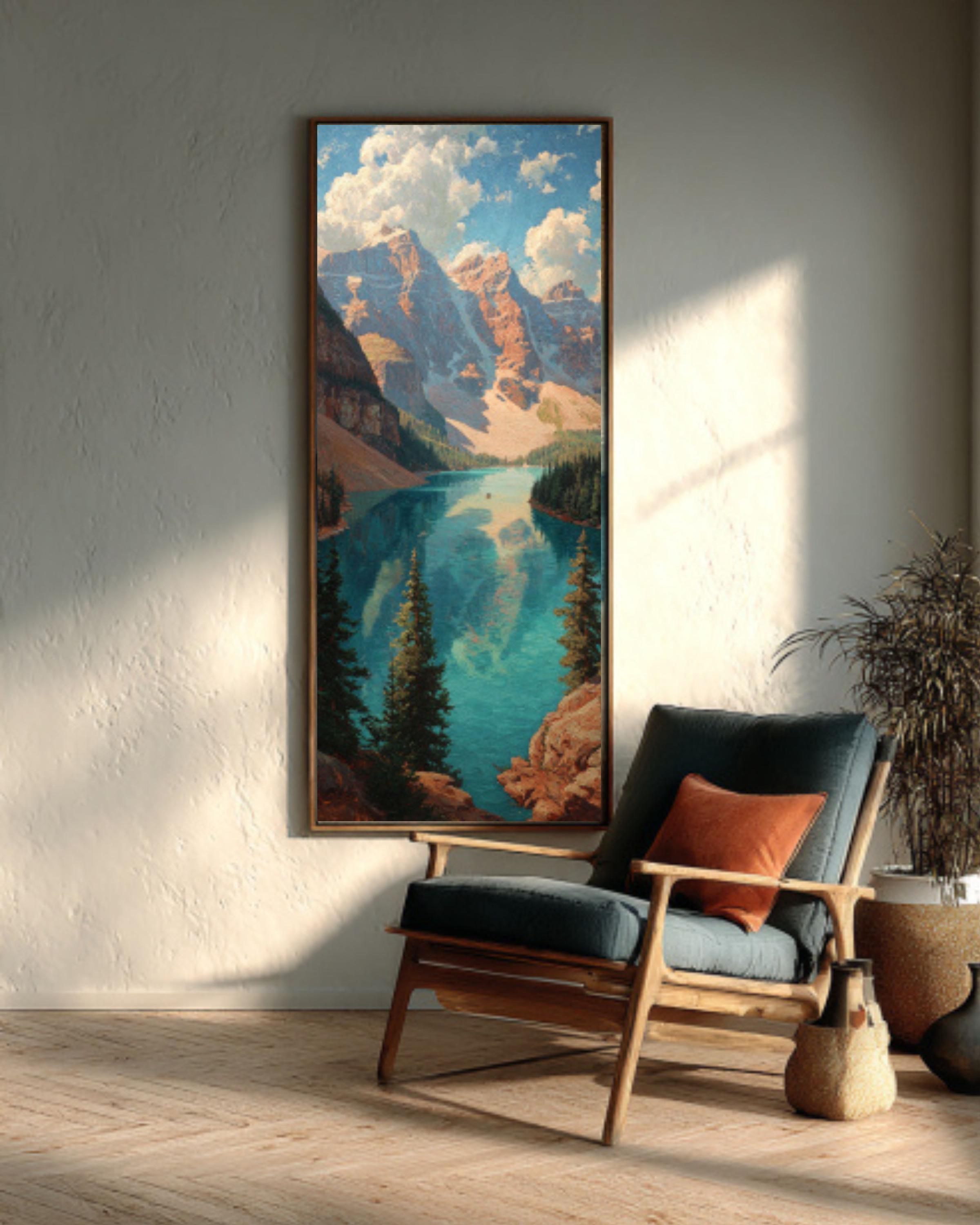 Vintage Rocky Mountains Lake Landscape Canvas Wall Art
