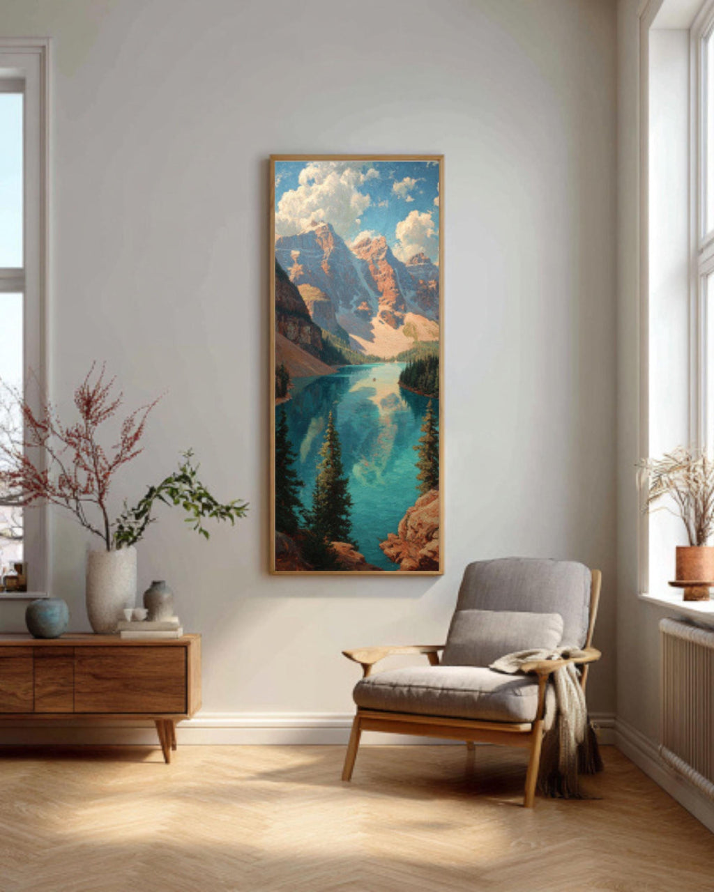 Vintage Rocky Mountains Lake Landscape Canvas Wall Art