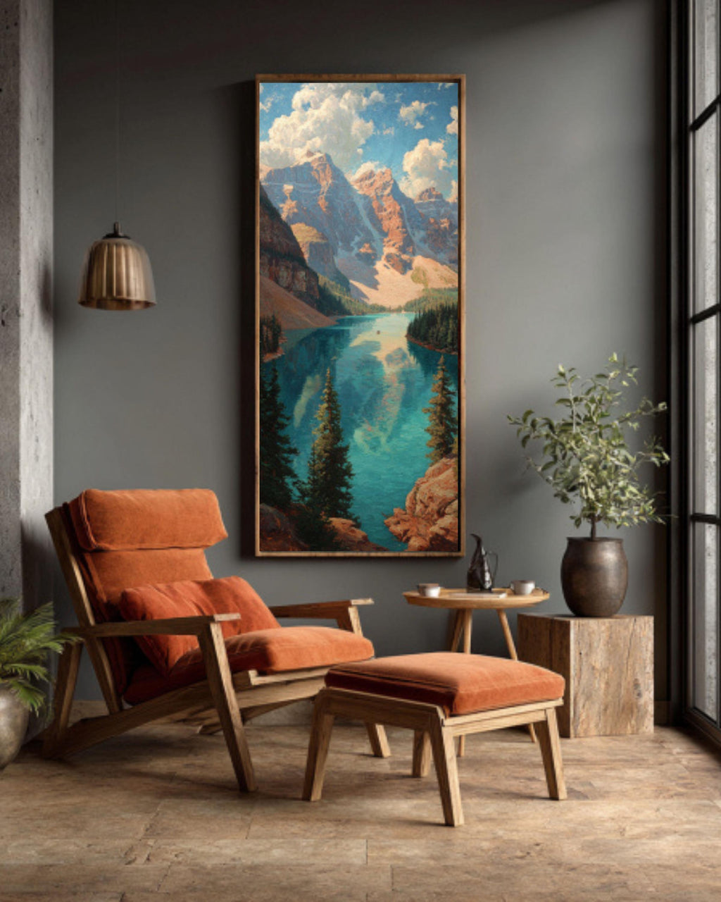 Vintage Rocky Mountains Lake Landscape Canvas Wall Art