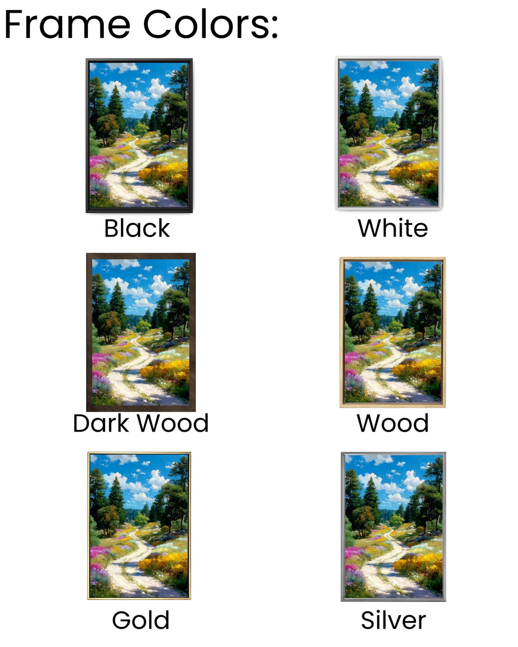Watercolor Forest Path Wall Art – Wildflower Landscape Canvas or Framed Print