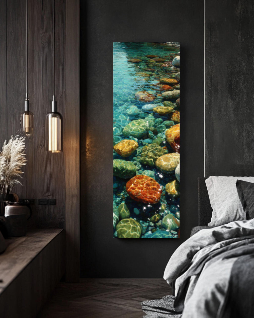 Wet Stones Water Ripple Wall Art – Realistic Nature Canvas Print