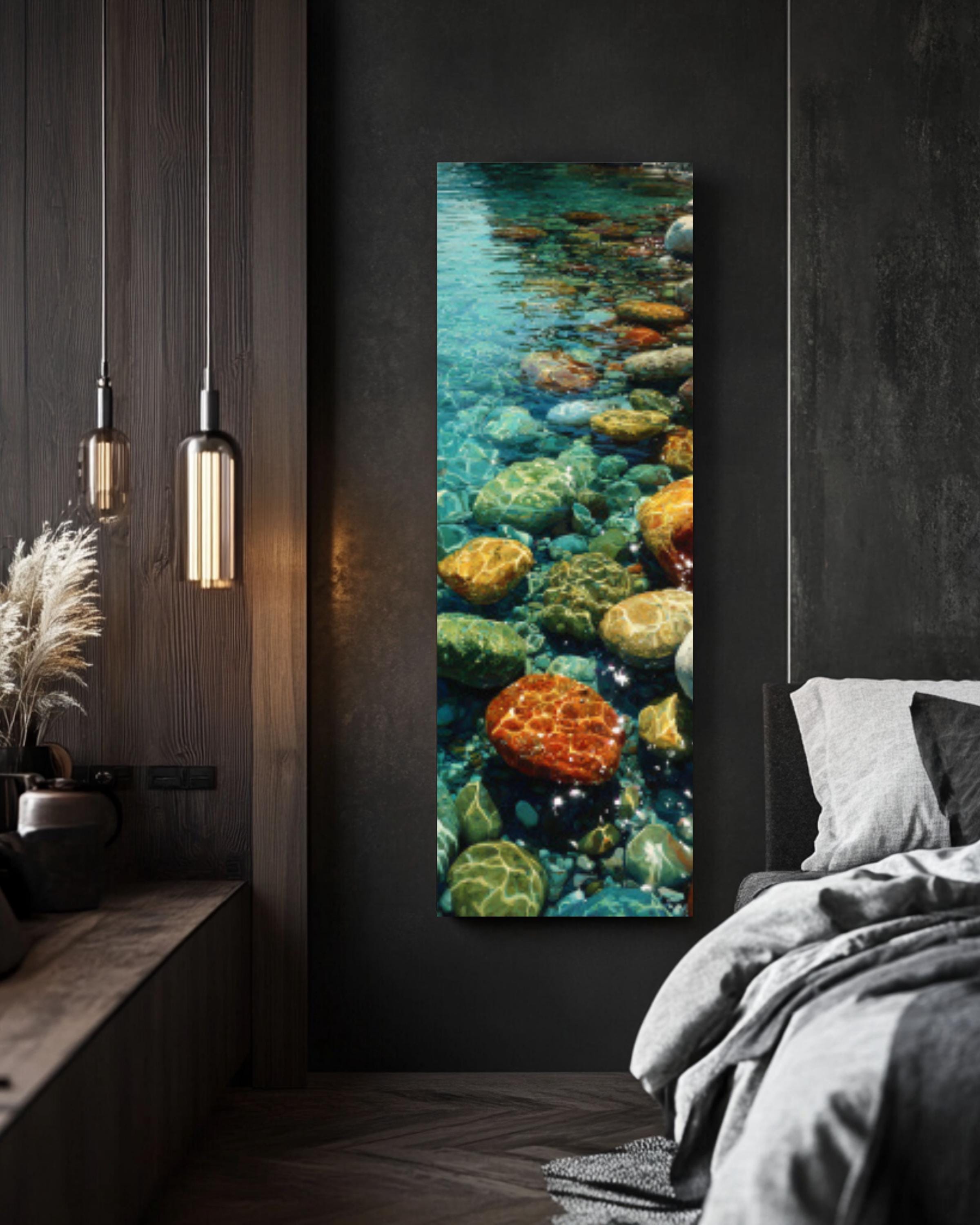 Wet Stones Water Ripple Wall Art – Realistic Nature Canvas Print