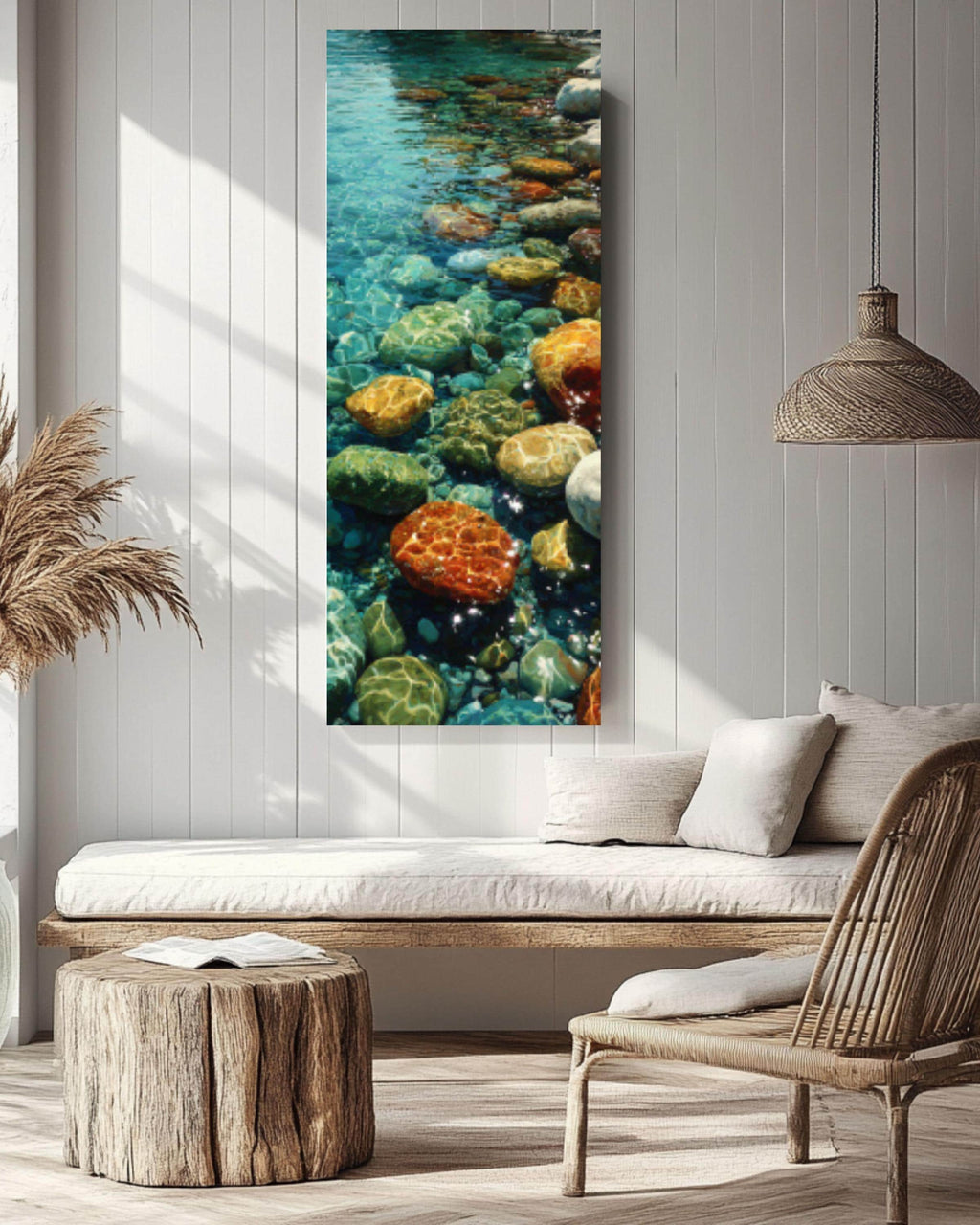 Wet Stones Water Ripple Wall Art – Realistic Nature Canvas Print