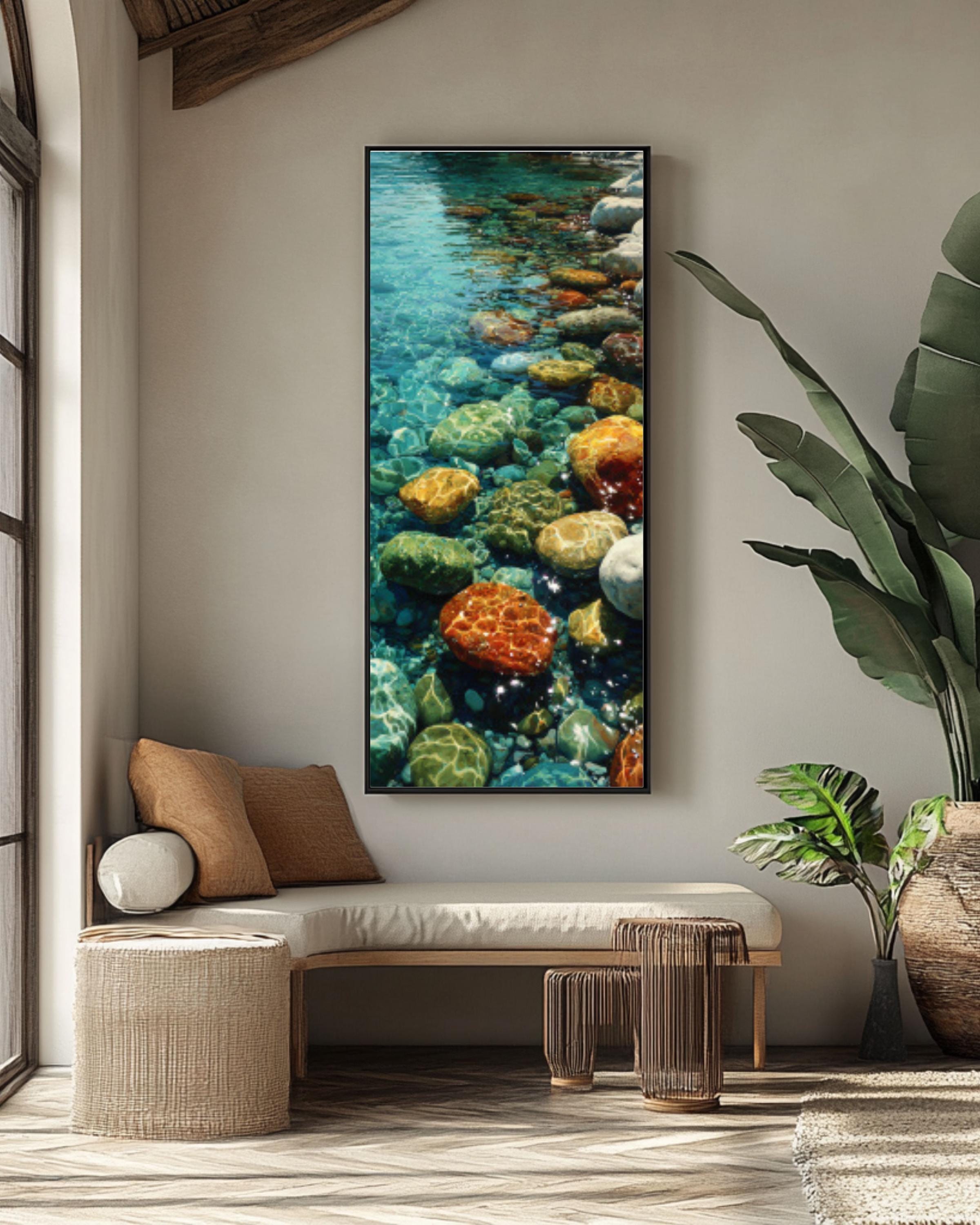 Wet Stones Water Ripple Wall Art – Realistic Nature Canvas Print