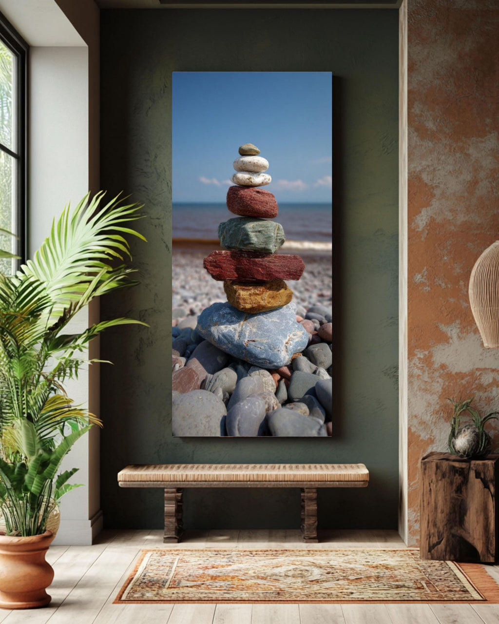 Minimalist Zen Rock Balance Coastal Photography Canvas Wall Art