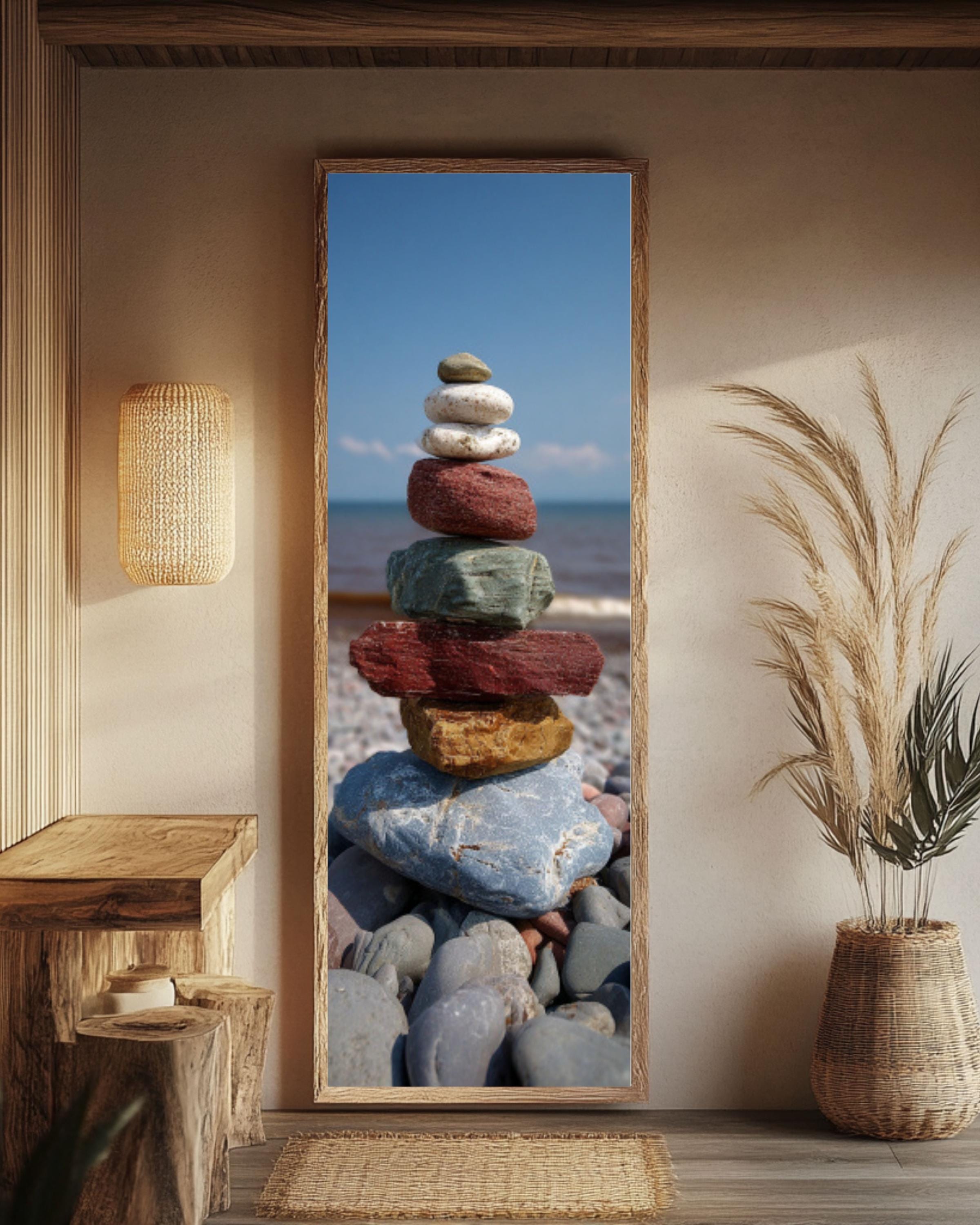 Minimalist Zen Rock Balance Coastal Photography Canvas Wall Art