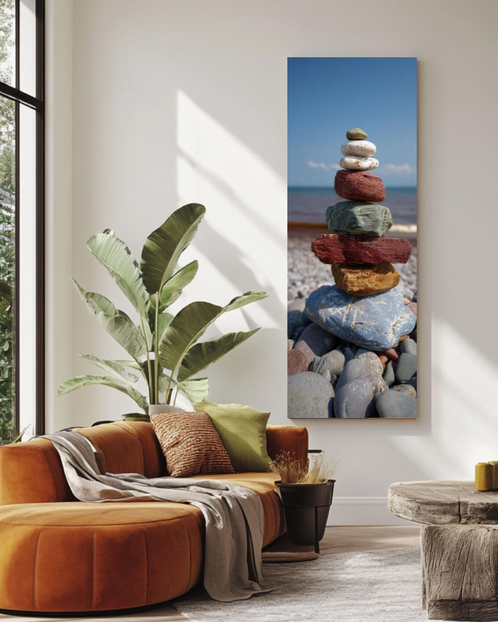 Minimalist Zen Rock Balance Coastal Photography Canvas Wall Art