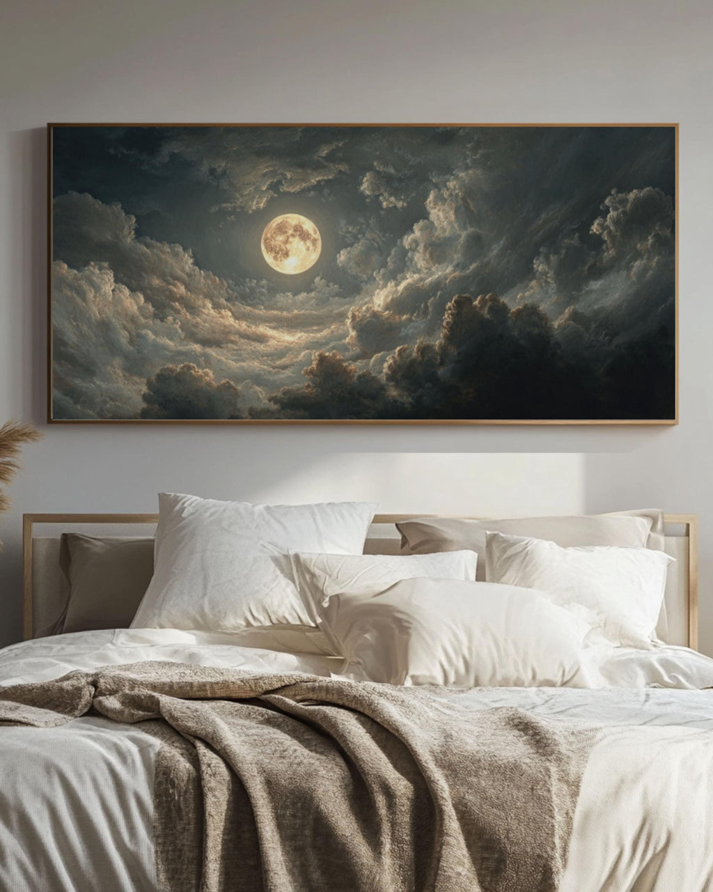 Full Moon Night Sky Wall Art – Classic Style Celestial Canvas Print