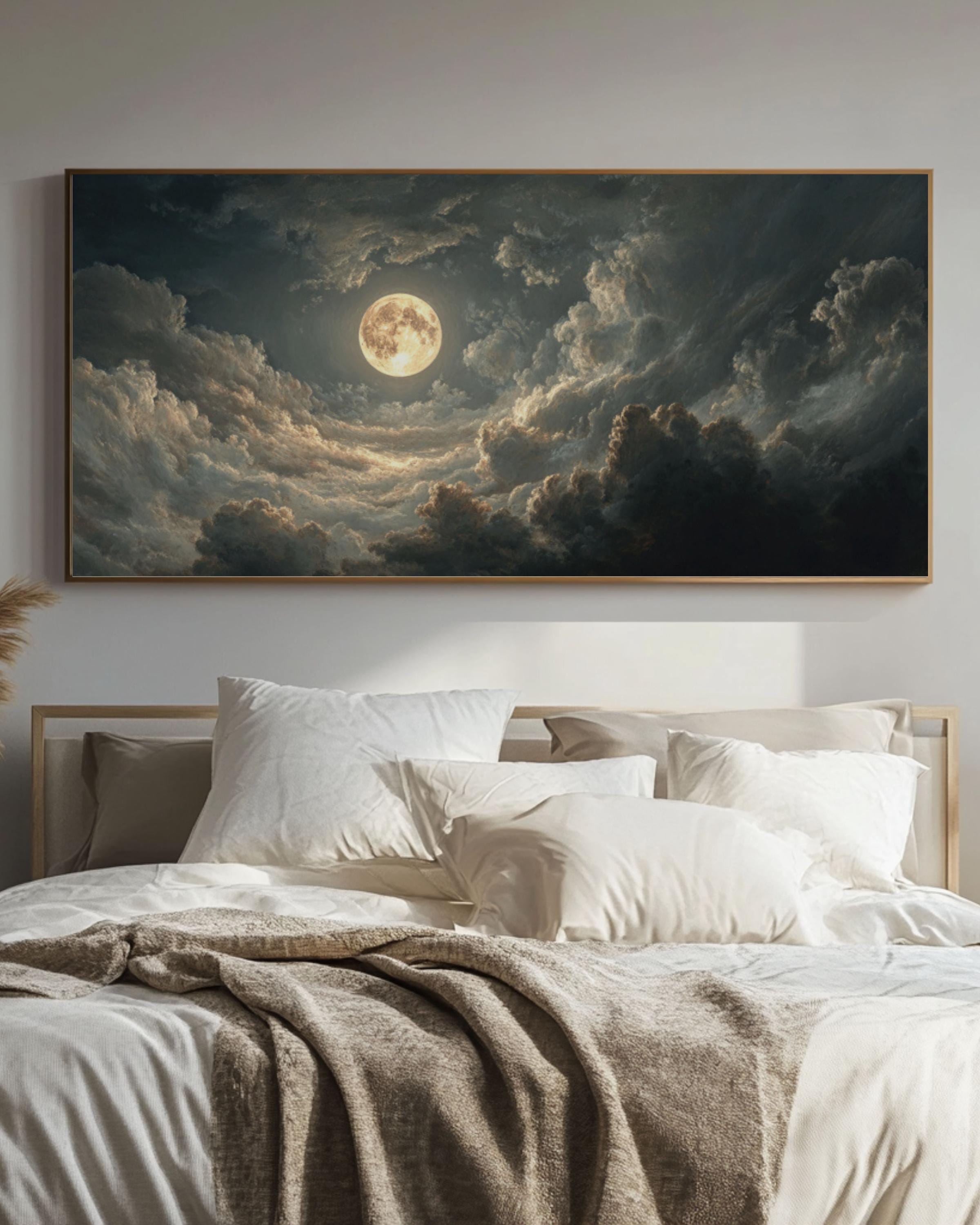 Full Moon Night Sky Wall Art – Classic Style Celestial Canvas Print