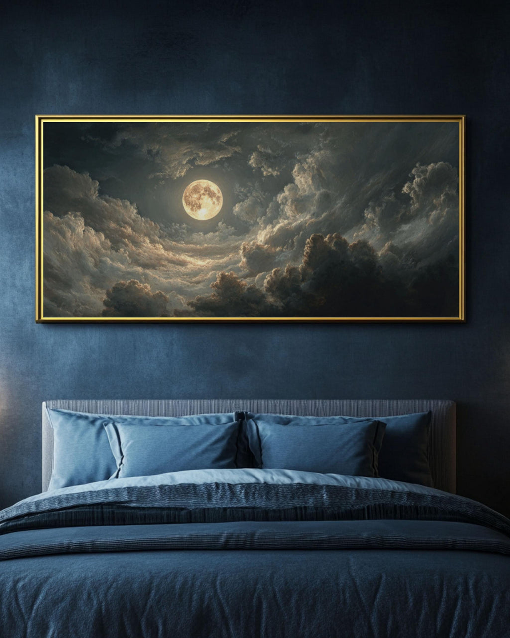 Full Moon Night Sky Wall Art – Classic Style Celestial Canvas Print