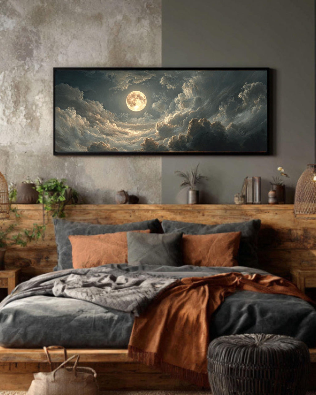 Full Moon Night Sky Wall Art – Classic Style Celestial Canvas Print
