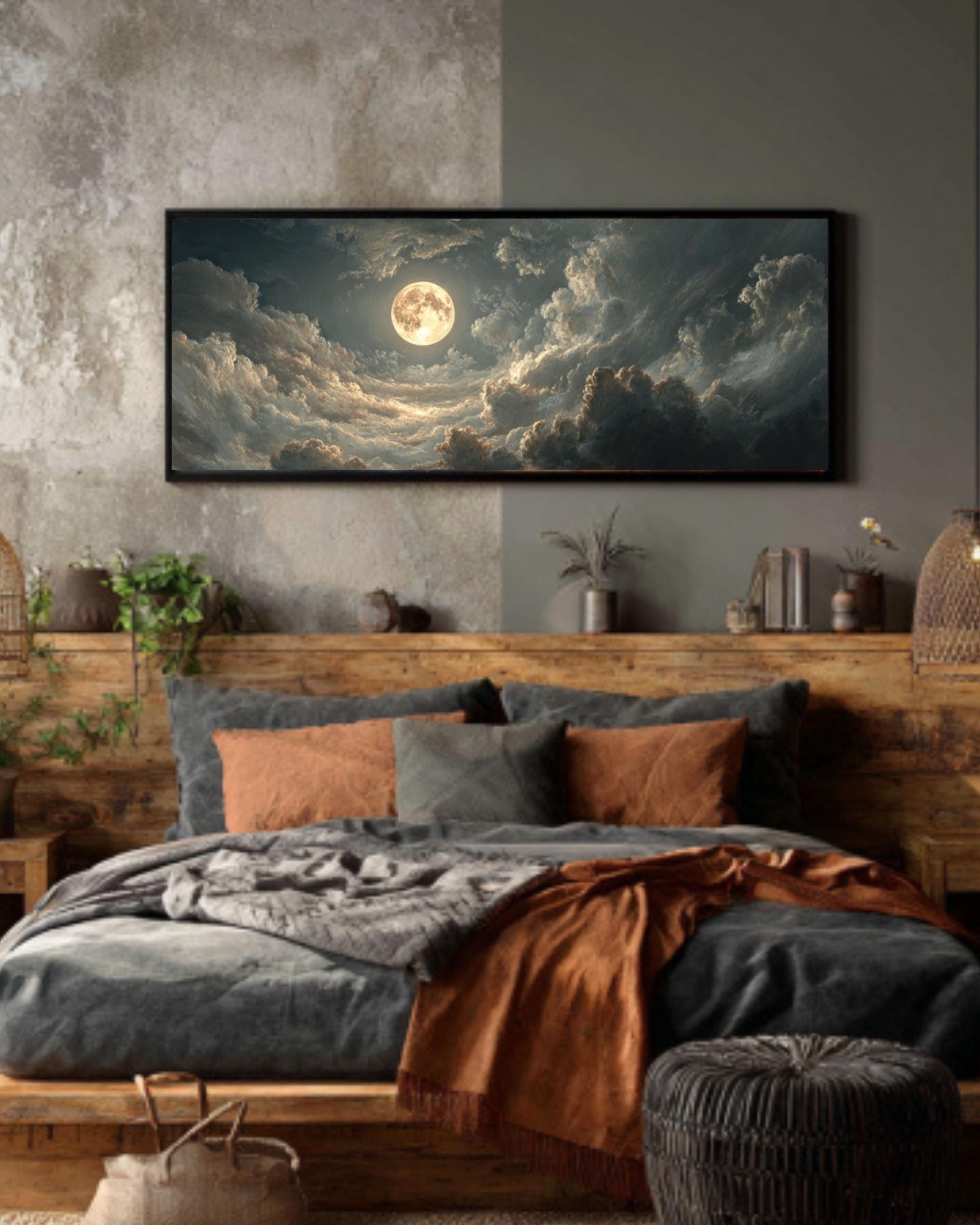 Full Moon Night Sky Wall Art – Classic Style Celestial Canvas Print