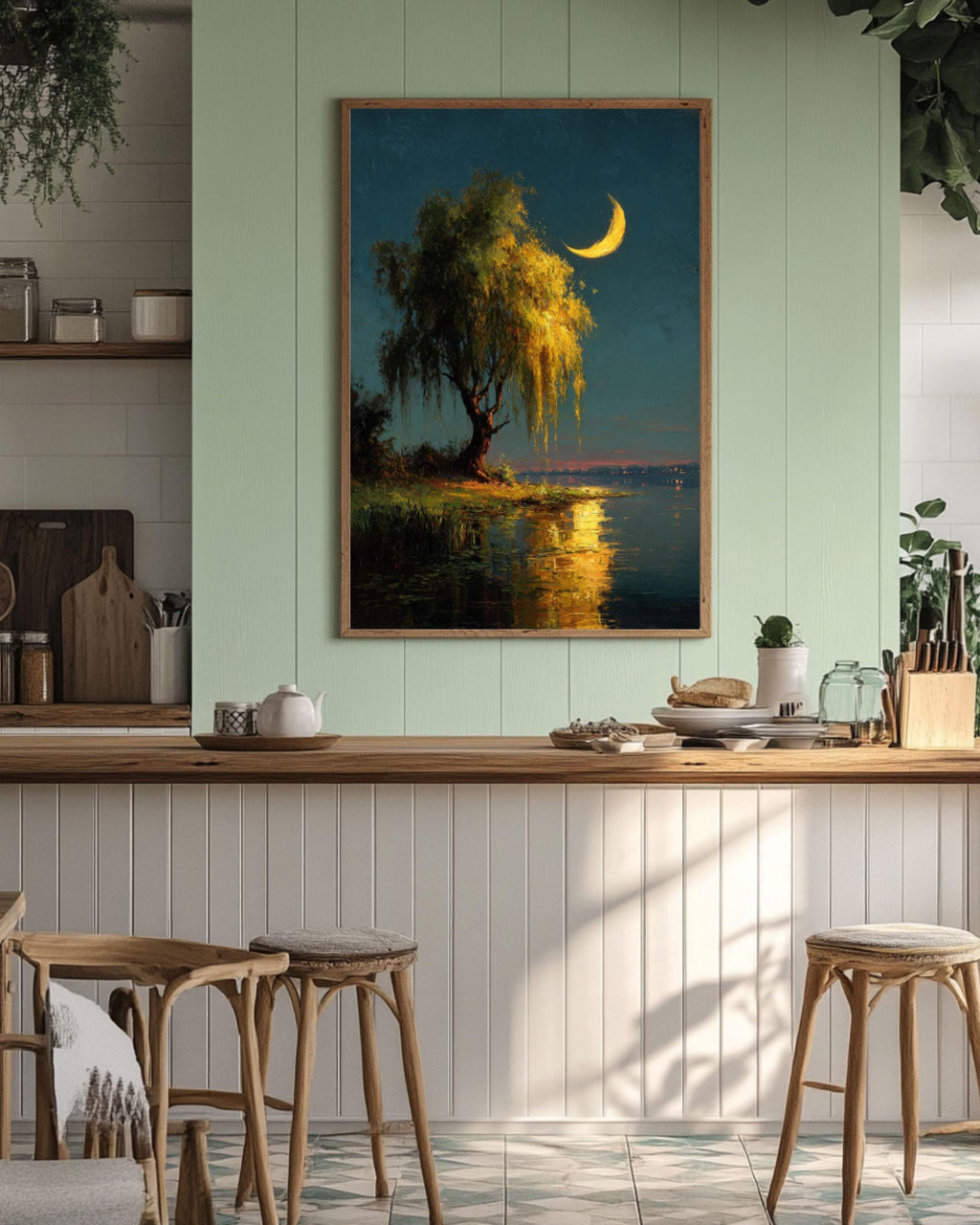 Moonlit Willow Tree Canvas Print – Classic European-Inspired Nature Art