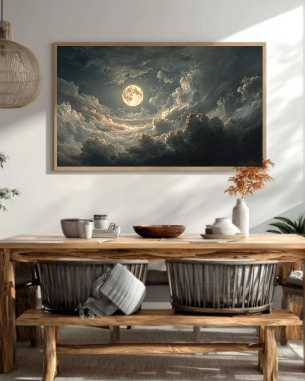 Moonlit Forest Landscape Wall Art – Moody Night Woodland Canvas Print