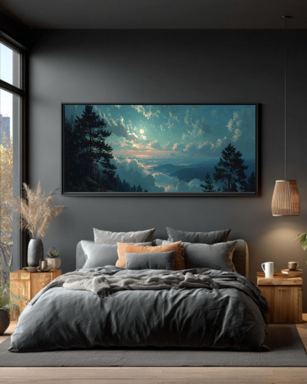Moonlit Forest Landscape Wall Art – Moody Night Woodland Canvas Print