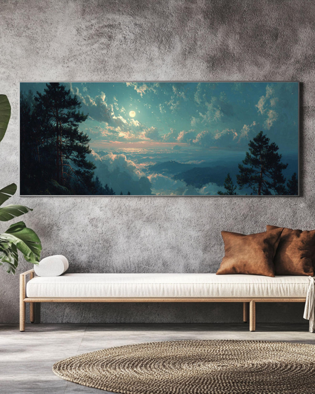 Moonlit Forest Landscape Wall Art – Moody Night Woodland Canvas Print