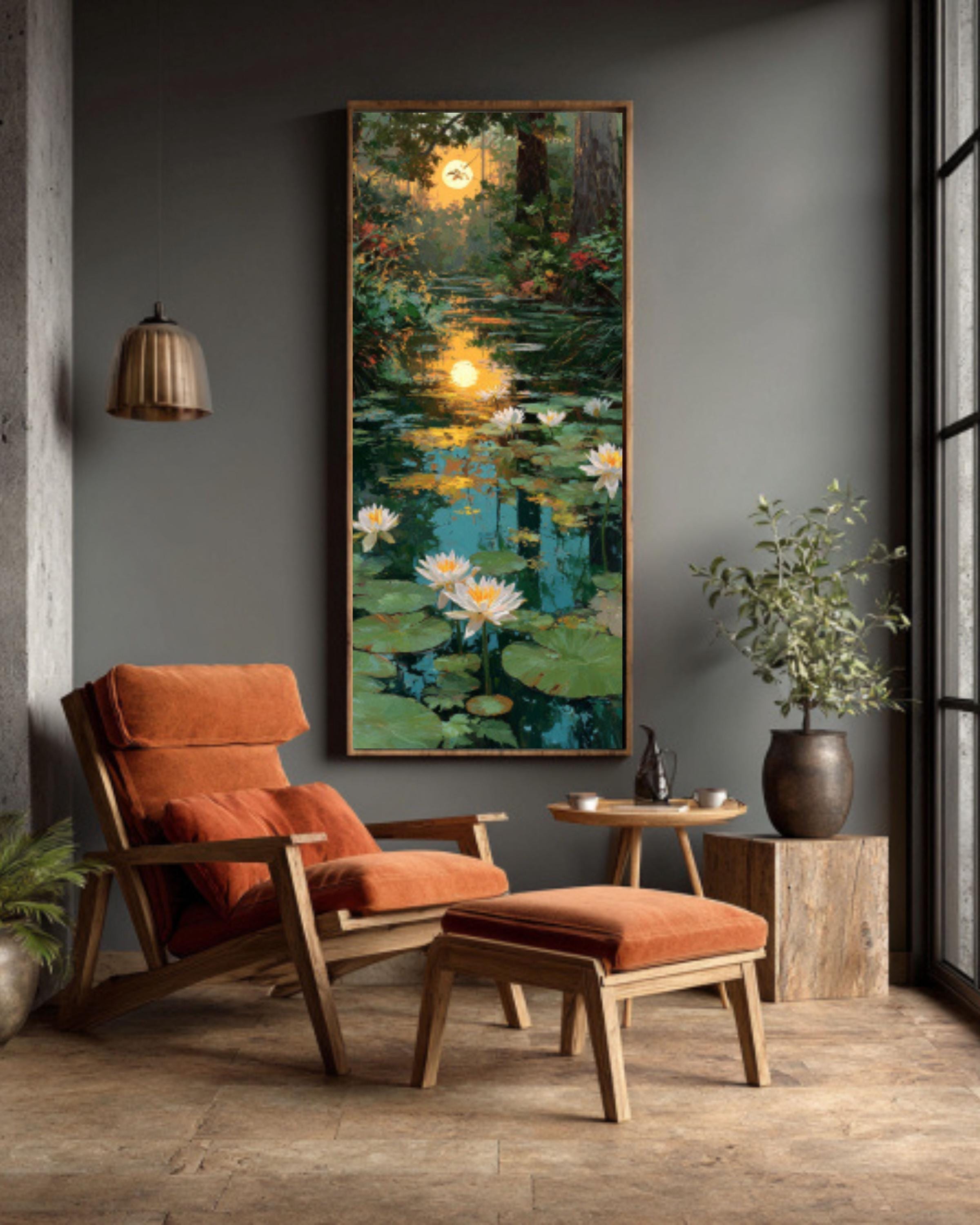Lily Lake Sunset Wall Art – Golden Sun Landscape Canvas Print (Paul Kenton Style)