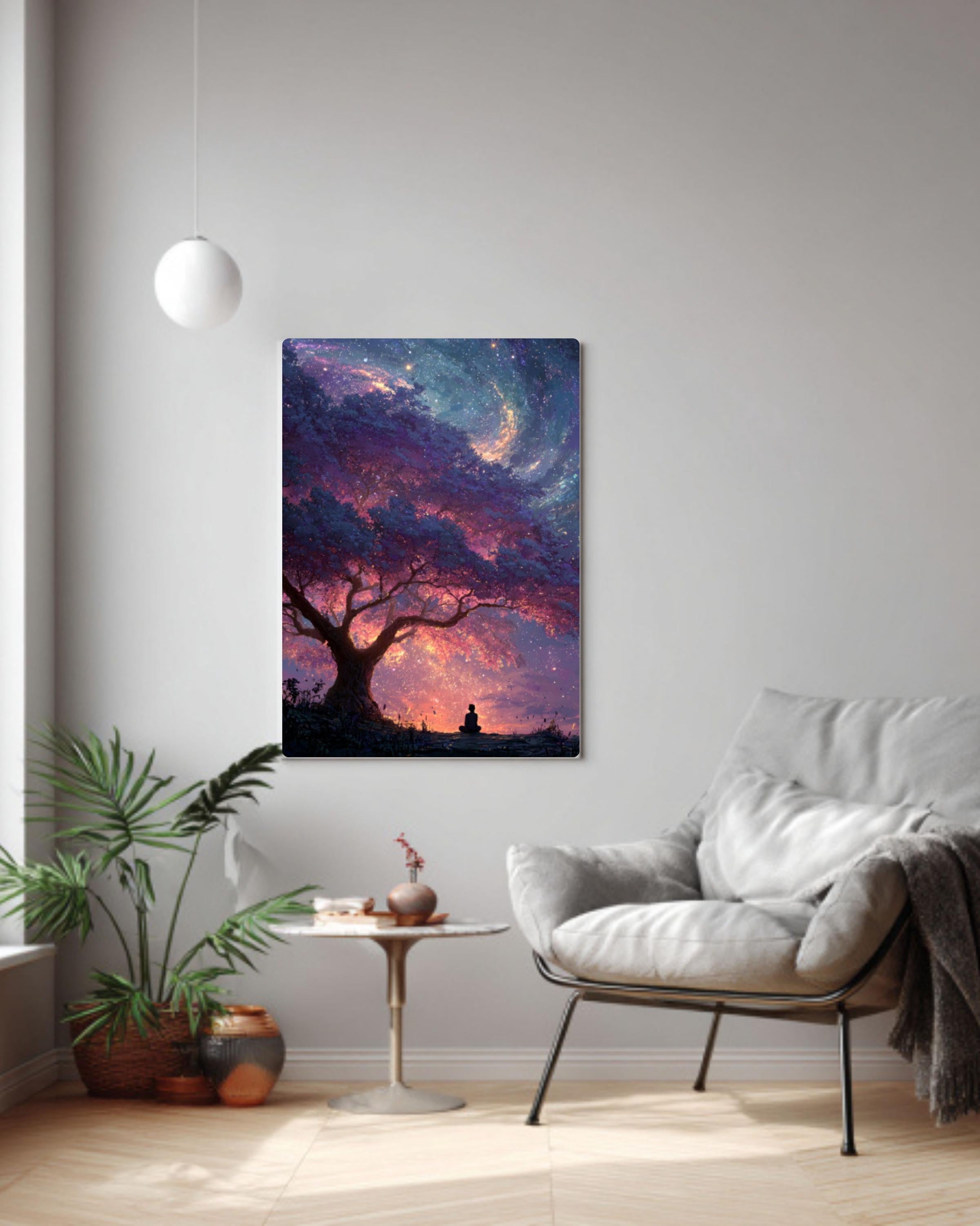 Cosmic Tree Galaxy Wall Art – Surreal Meditation Canvas Print, Framed or Unframed