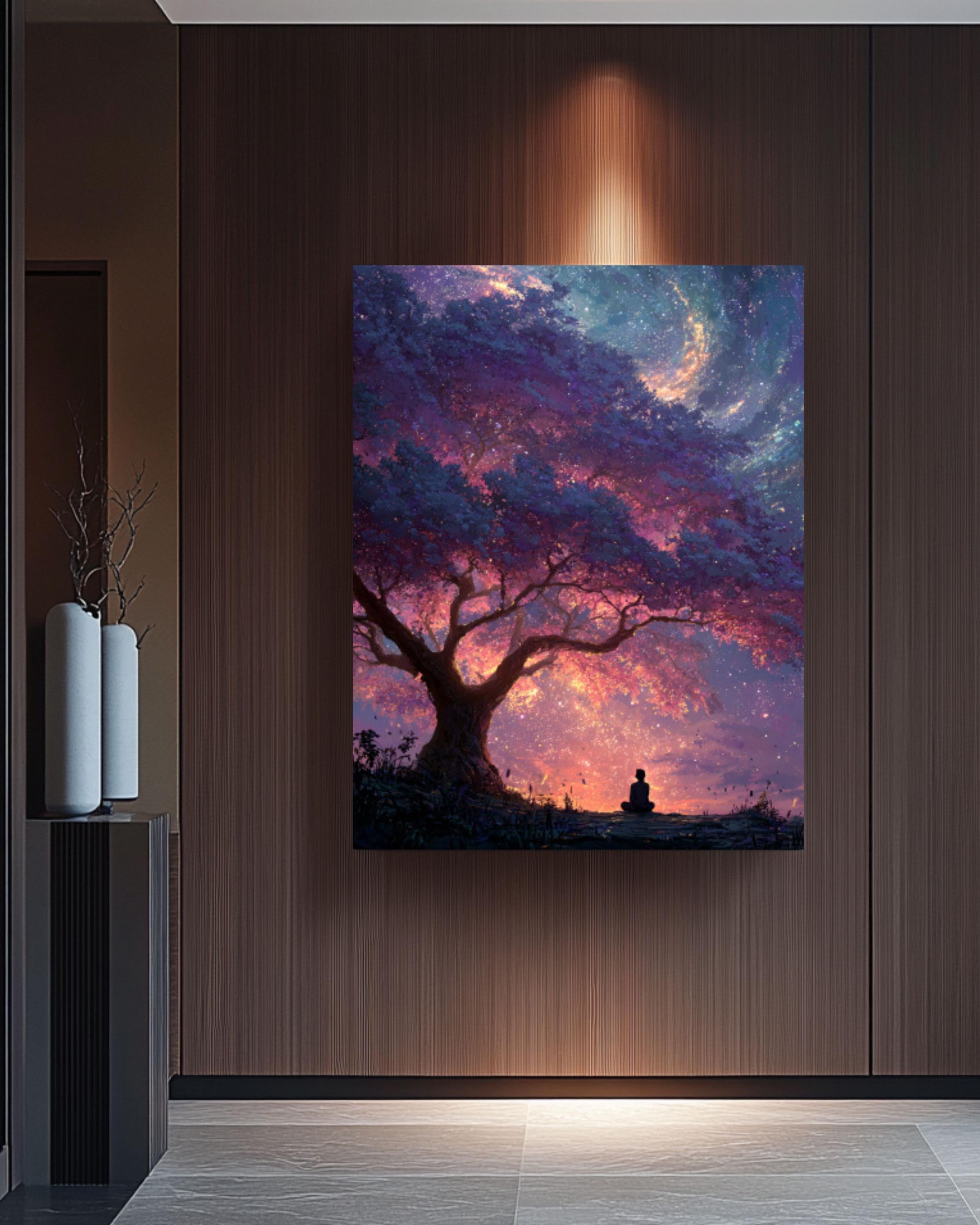 Cosmic Tree Galaxy Wall Art – Surreal Meditation Canvas Print, Framed or Unframed