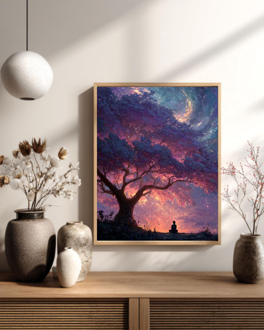 Cosmic Tree Galaxy Wall Art – Surreal Meditation Canvas Print, Framed or Unframed