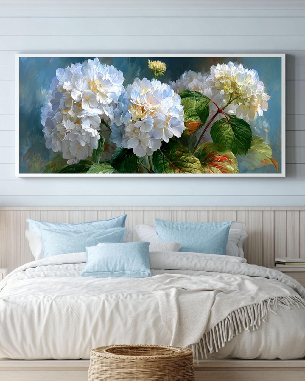 White Hydrangea Floral Wall Art – Vintage Botanical Oil Painting Canvas Print