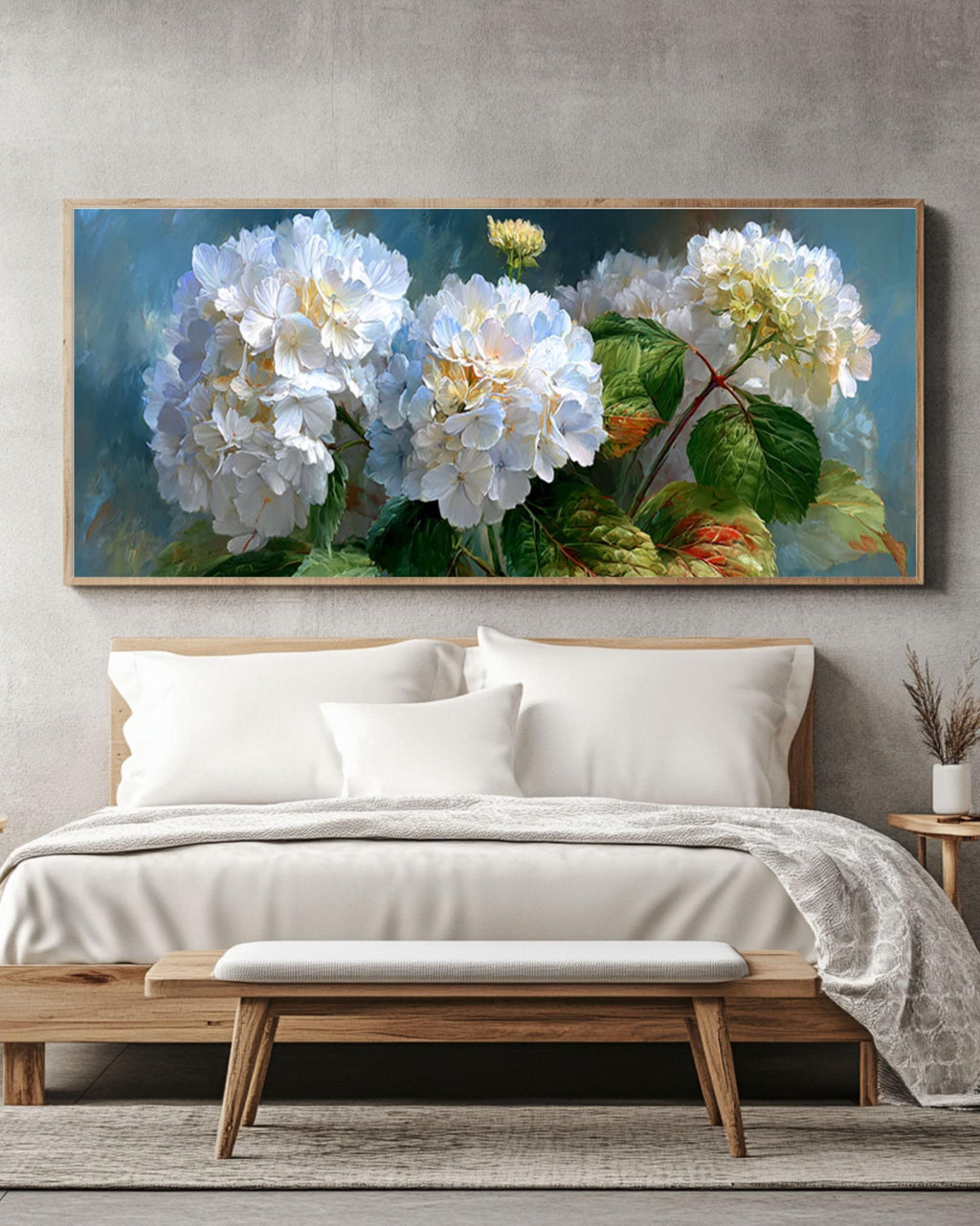 White Hydrangea Floral Wall Art – Vintage Botanical Oil Painting Canvas Print
