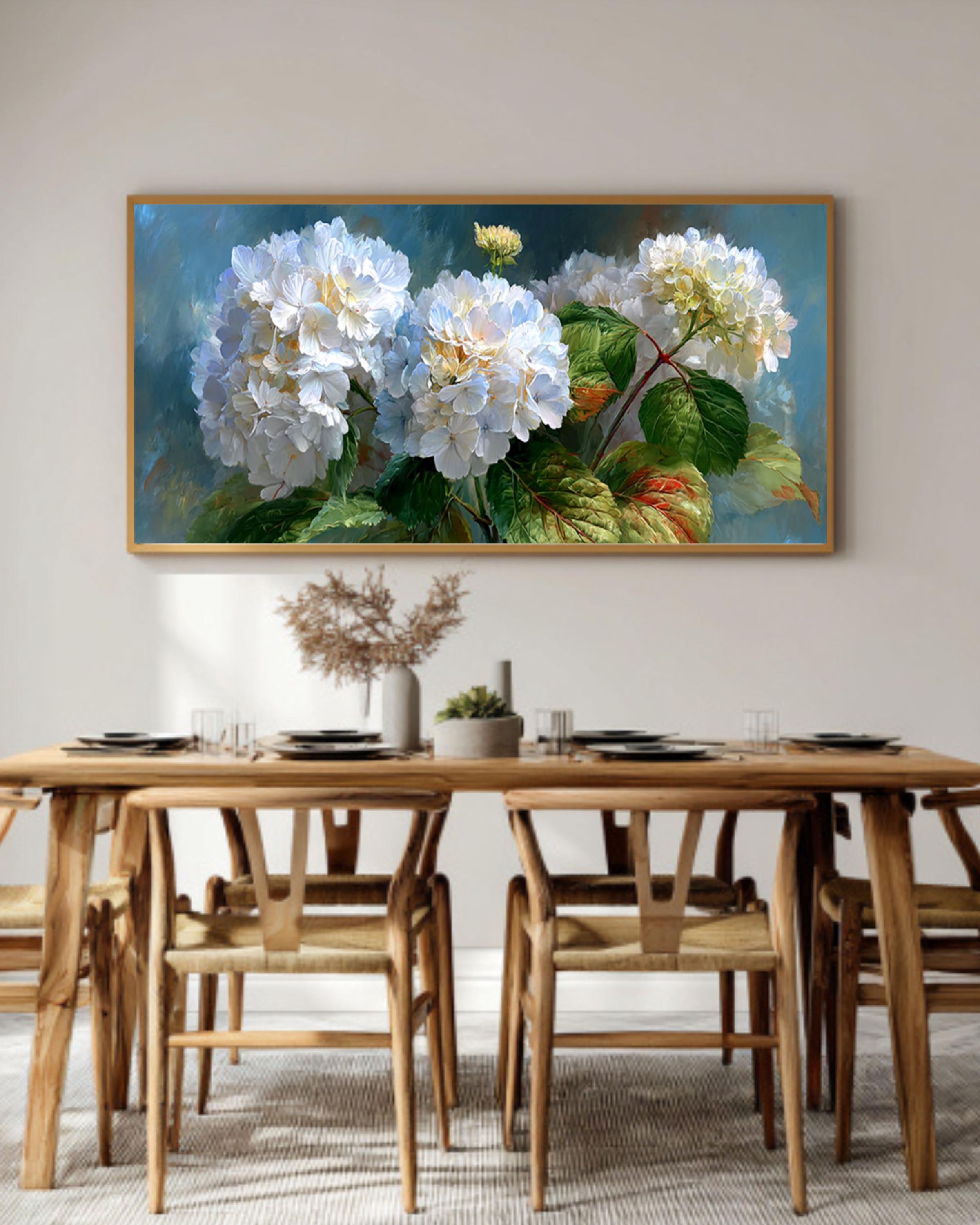 White Hydrangea Floral Wall Art – Vintage Botanical Oil Painting Canvas Print