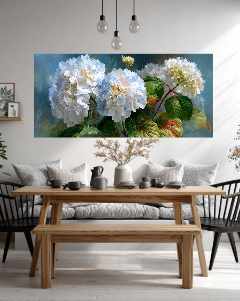 White Hydrangea Floral Wall Art – Vintage Botanical Oil Painting Canvas Print