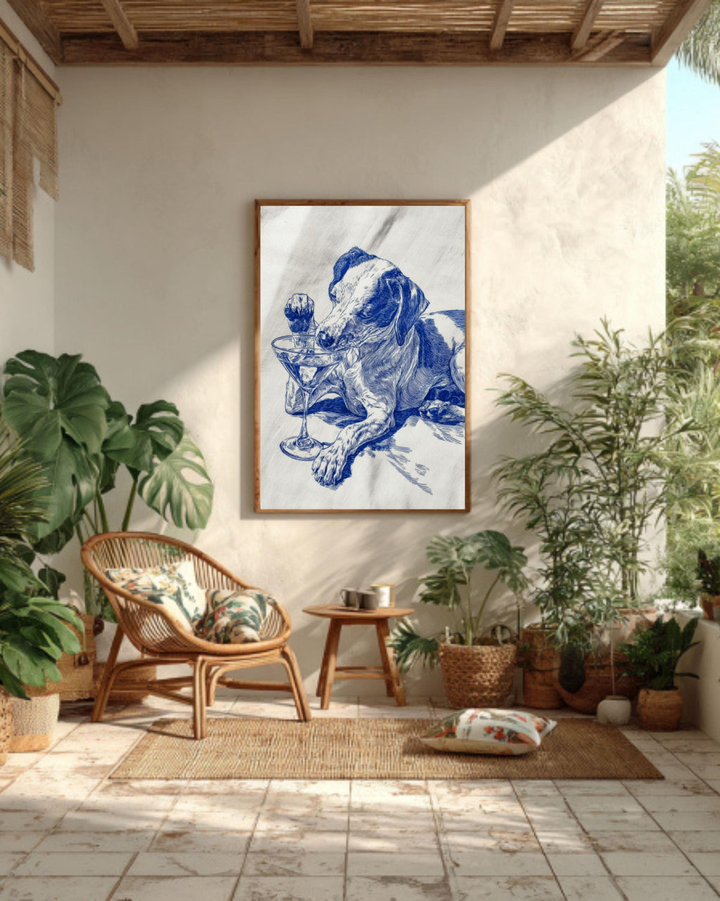 Blue Ink Dog Martini Wall Art – Funny Cocktail Lover Canvas Print