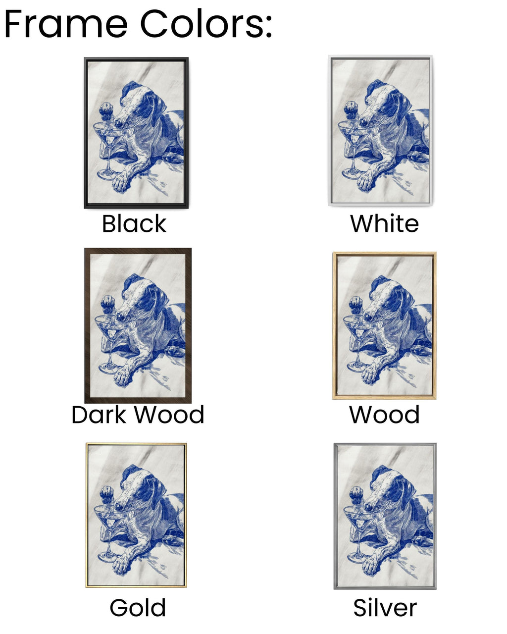 Blue Ink Dog Martini Wall Art – Funny Cocktail Lover Canvas Print