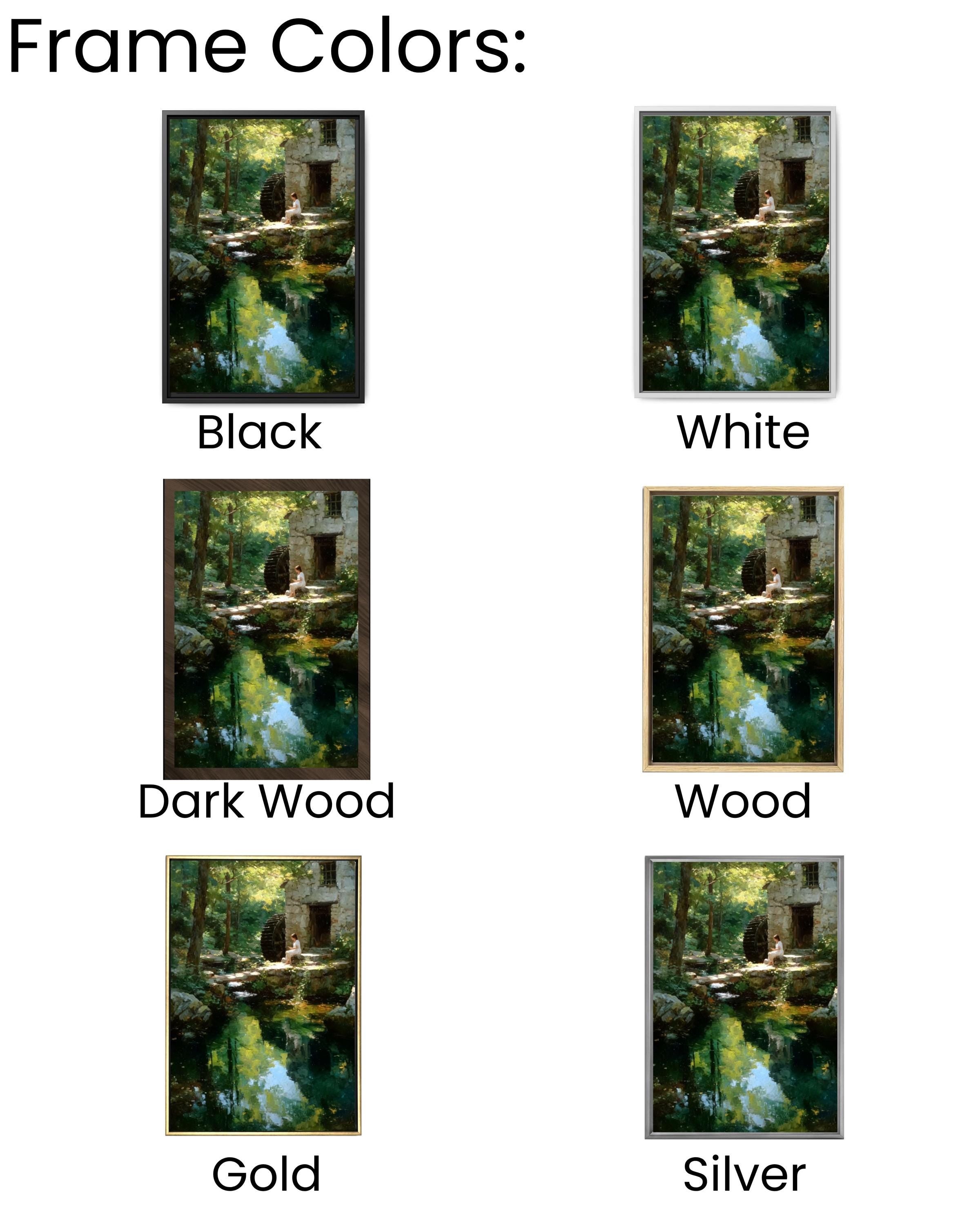 Water Mill Impressionist Landscape Wall Art – Woman by Forest Stream Canvas Print