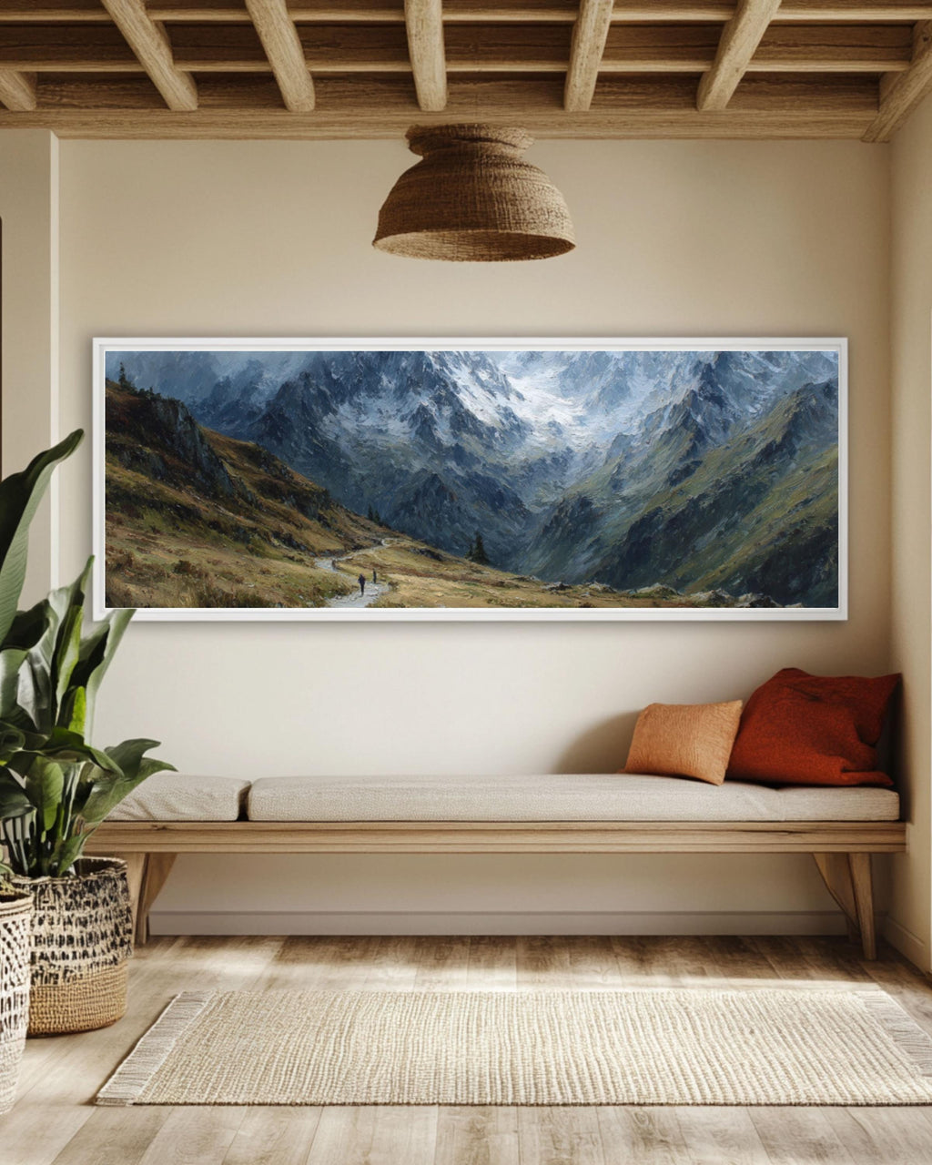 Snowy Mountain Trail Canvas Wall Art – Winter Landscape