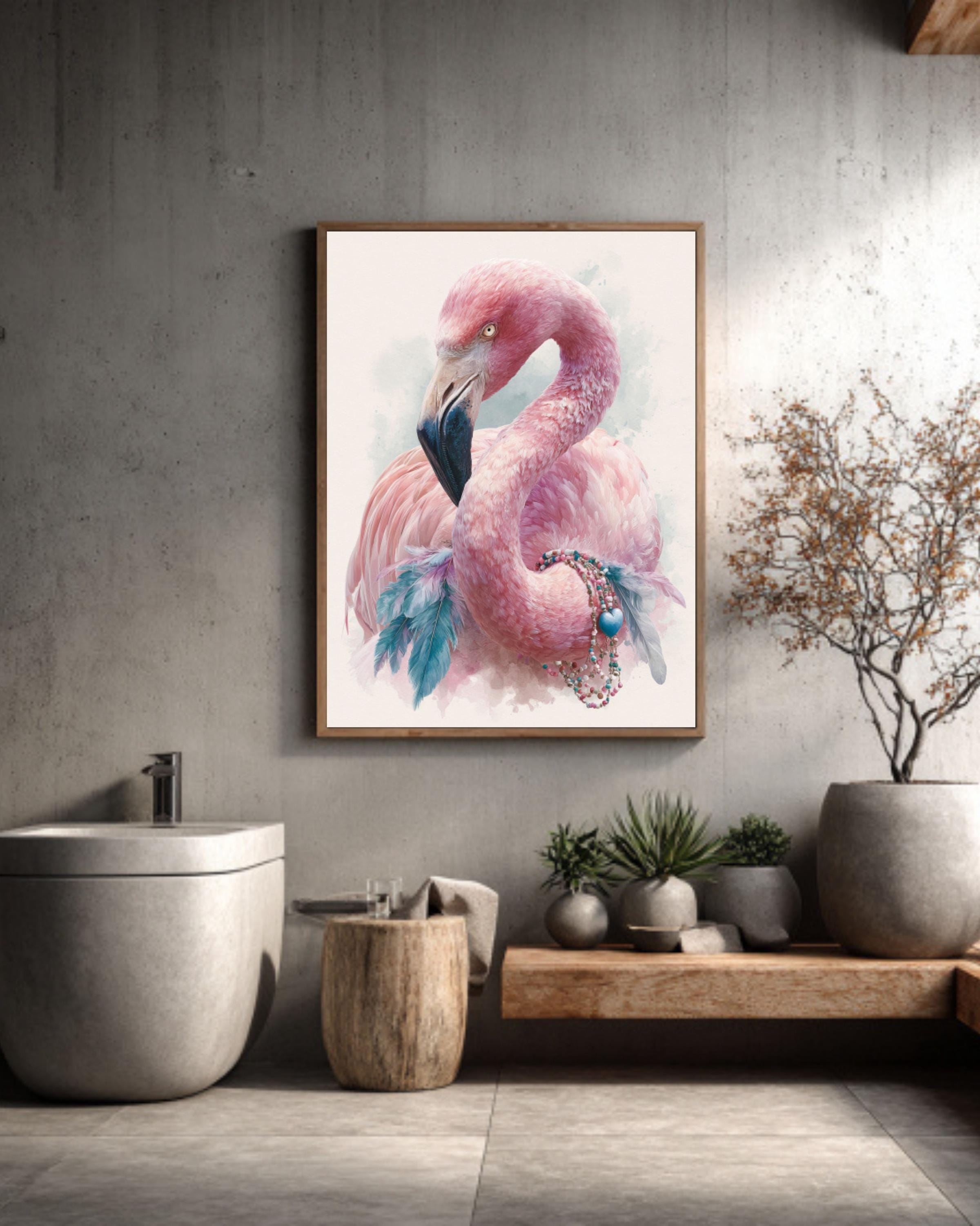Boho Flamingo Watercolor Wall Art – Pink Bird Bohemian Canvas Print