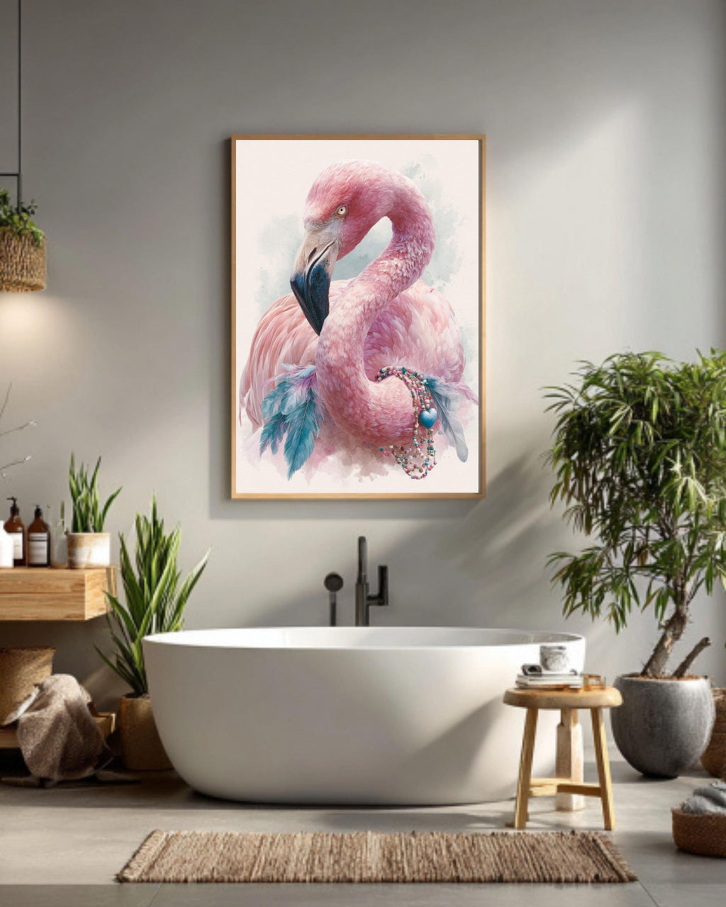 Boho Flamingo Watercolor Wall Art – Pink Bird Bohemian Canvas Print