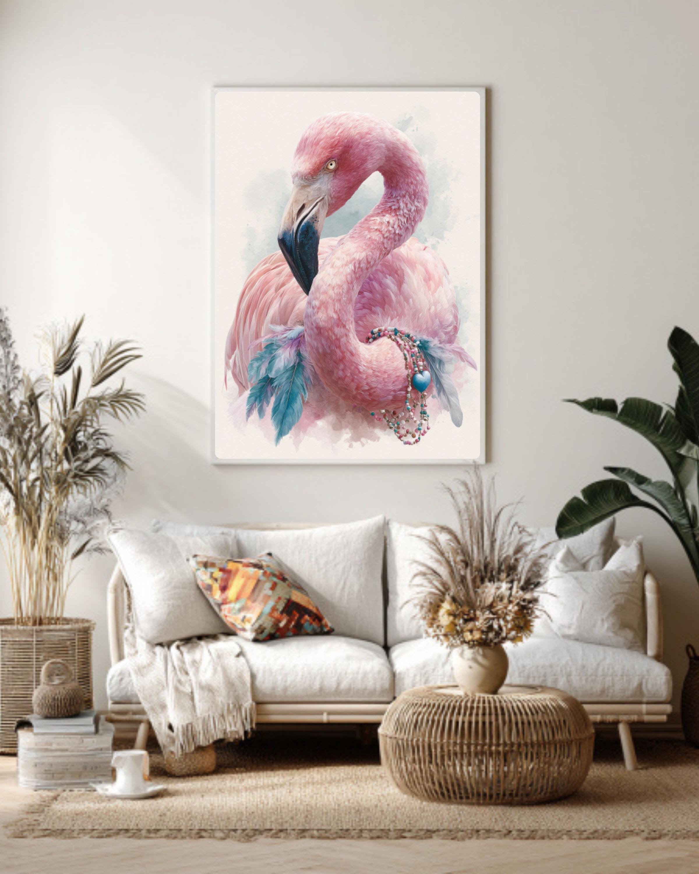 Boho Flamingo Watercolor Wall Art – Pink Bird Bohemian Canvas Print