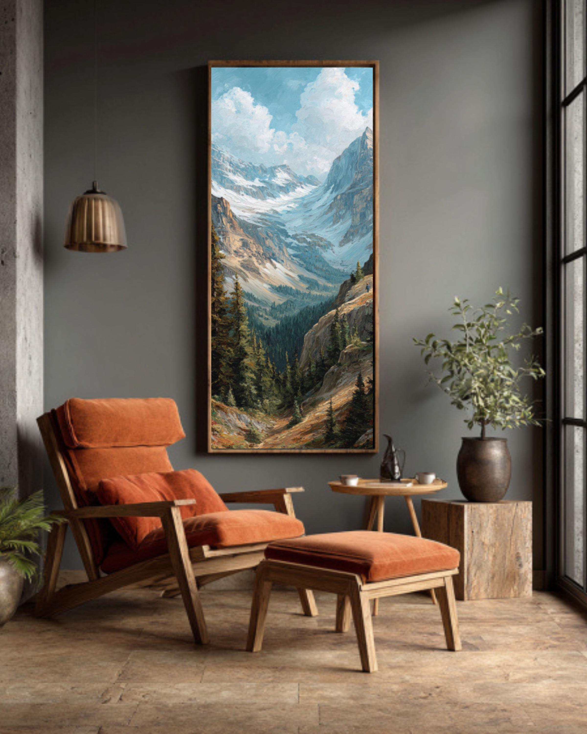 Canadian Rockies Mountain Landscape Wall Art – Nature Oil Painting Canvas Print