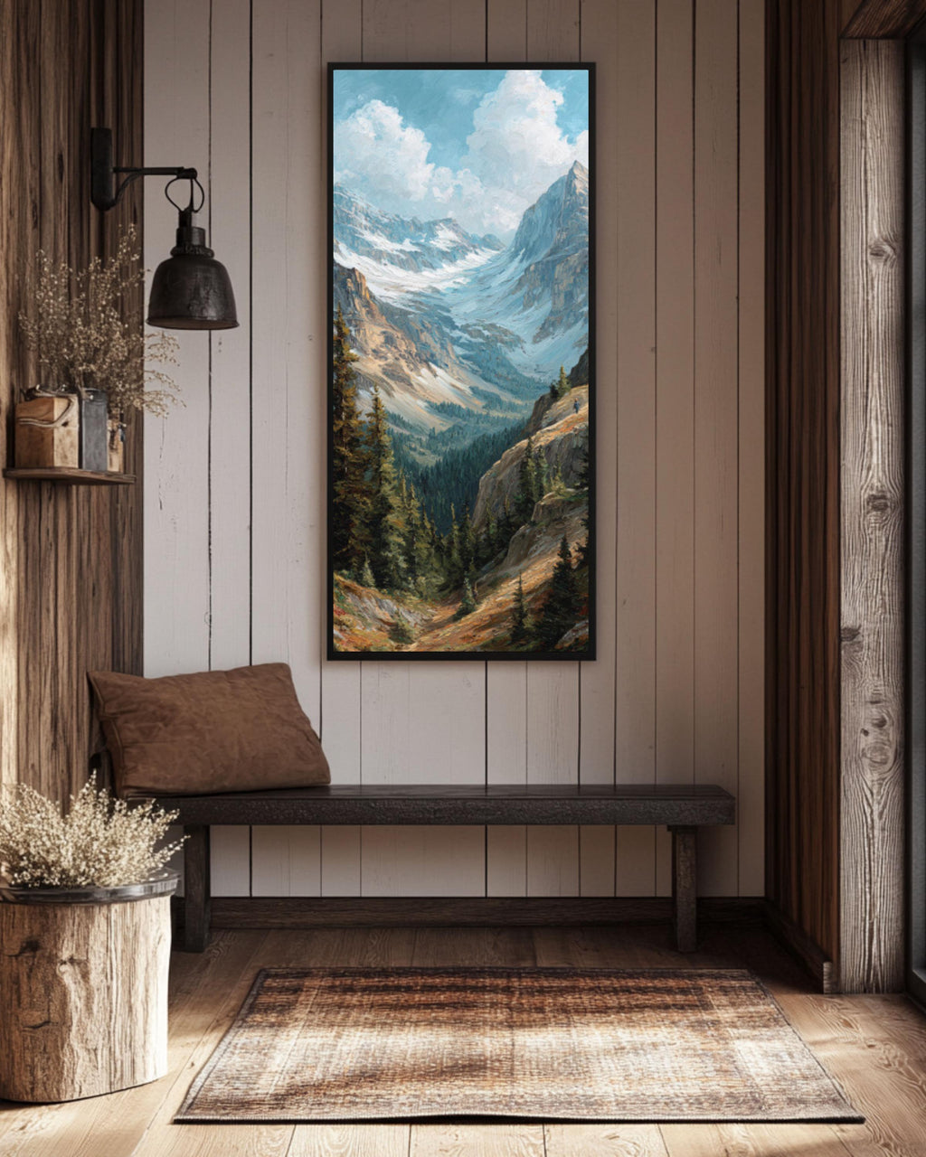 Canadian Rockies Mountain Landscape Wall Art – Nature Oil Painting Canvas Print
