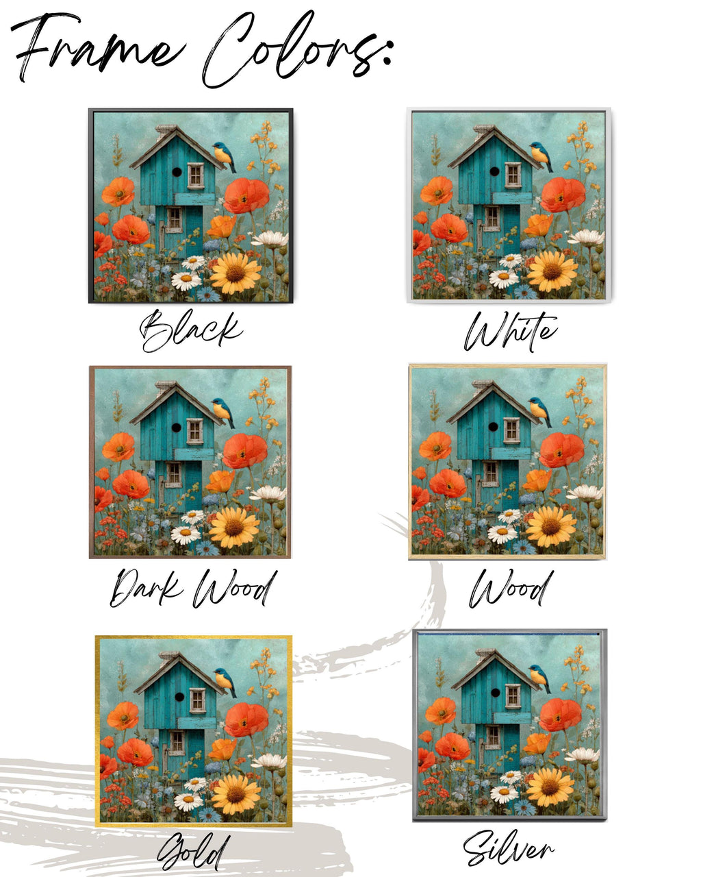 Watercolor Birdhouse Garden Wall Art – Bluebird & Wildflowers Canvas Print