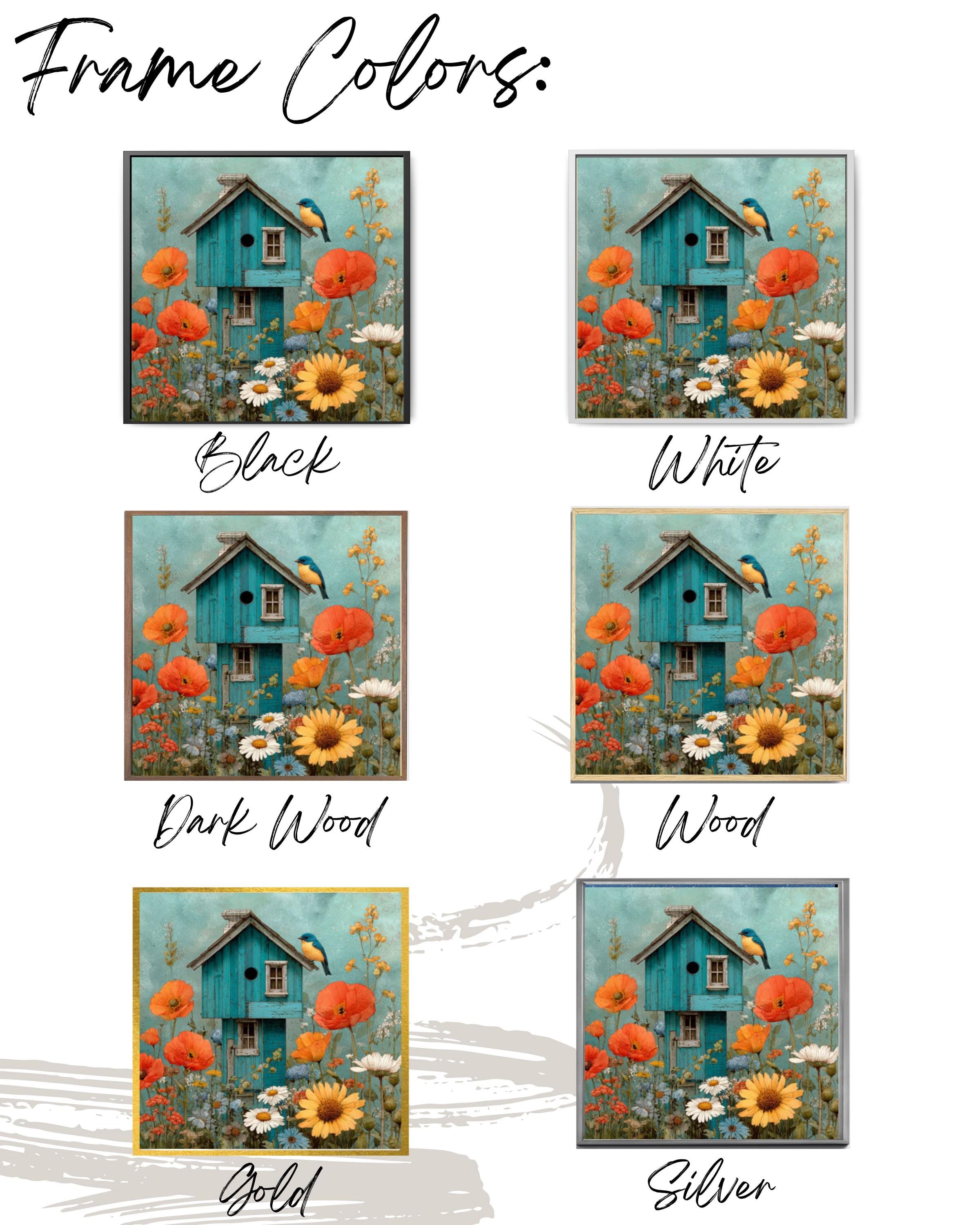 Watercolor Birdhouse Garden Wall Art – Bluebird & Wildflowers Canvas Print