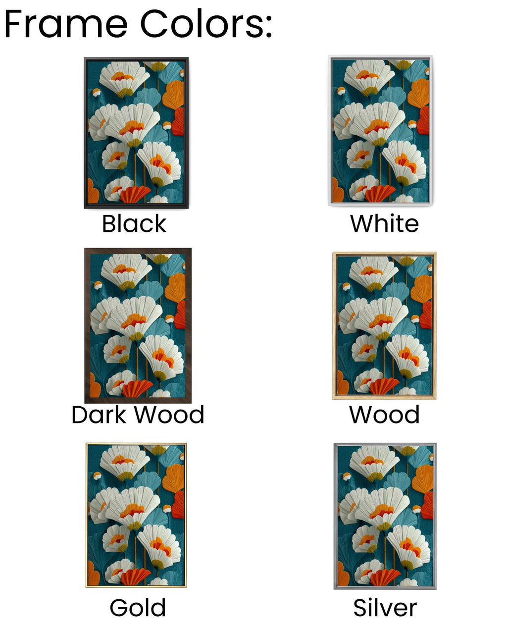 Mid-Century Modern Floral Wall Art – Teal Orange Botanical Canvas Print