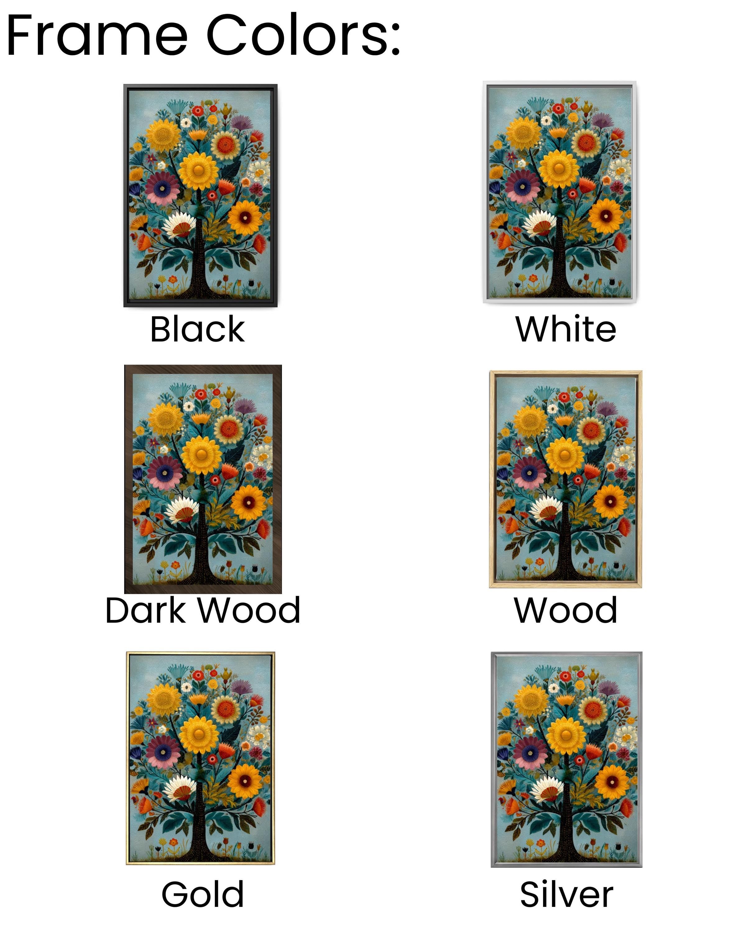 Folk Art Floral Tree Wall Art – Whimsical Naive Style Colorful Canvas Print