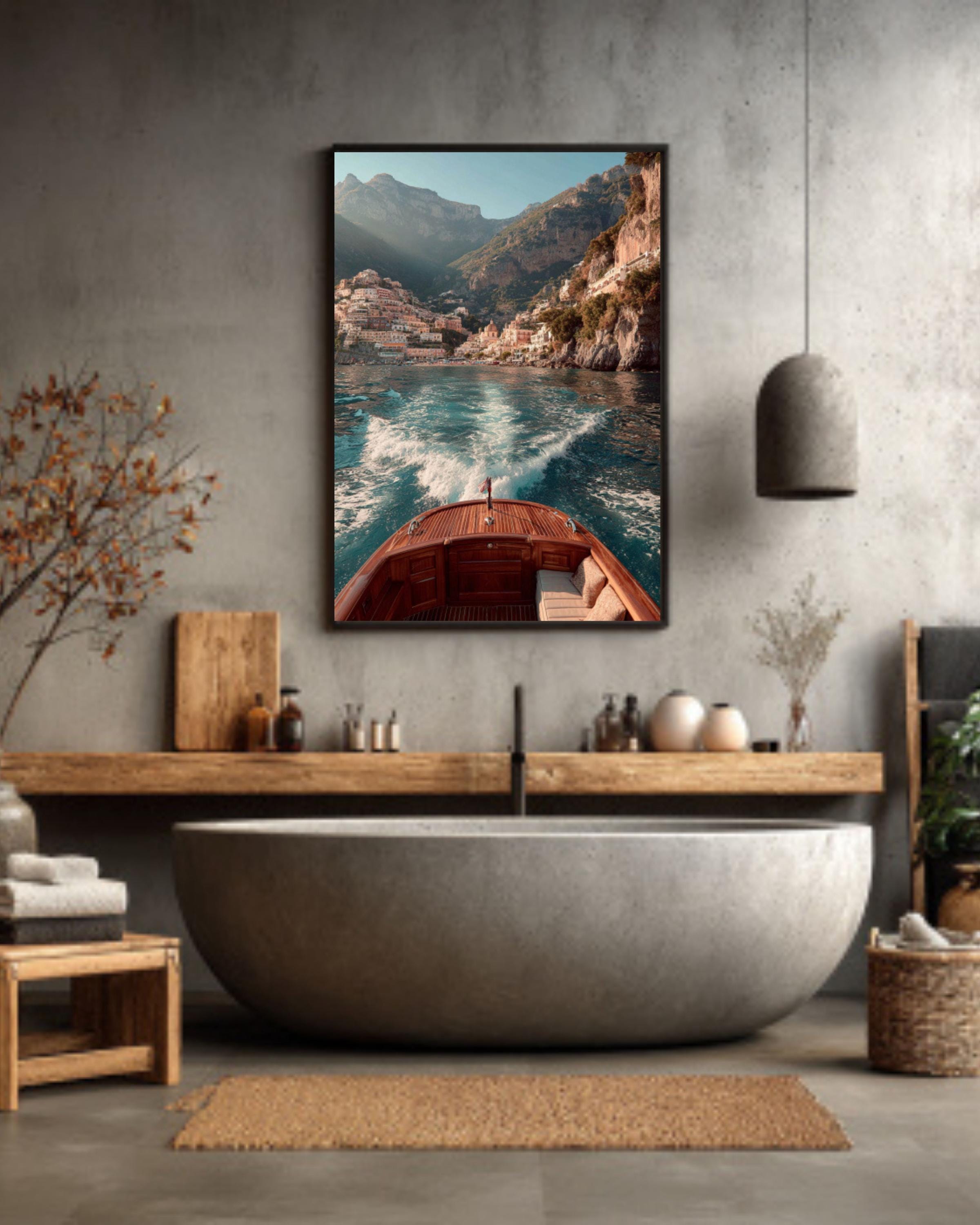 Amalfi Coast Boat Ride Wall Art – Dreamy Italian Coastal Canvas Print